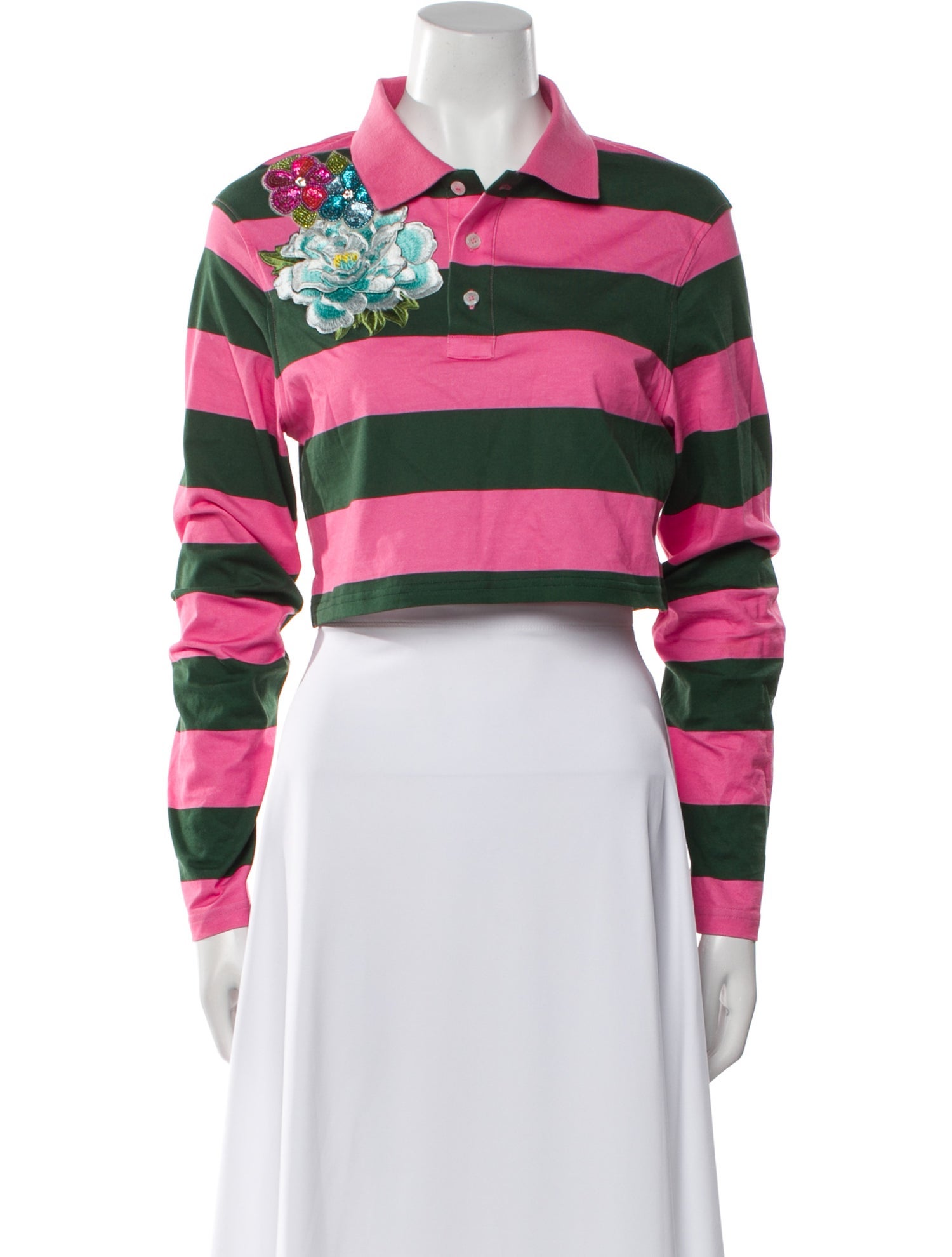 Area Striped Long Sleeve Crop Top