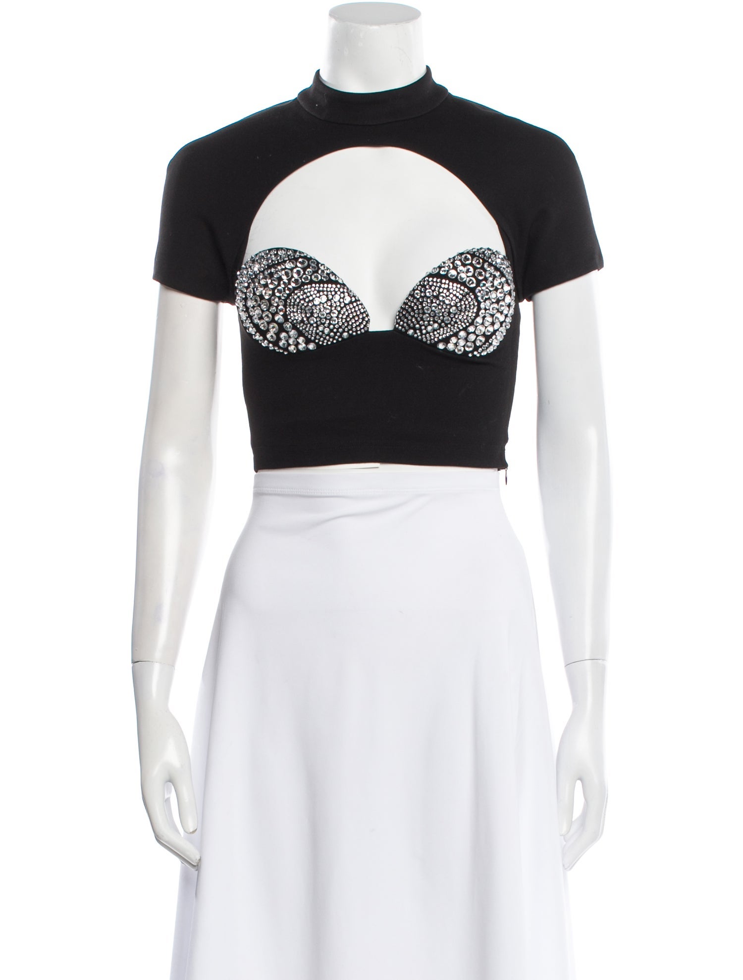 Area Lace Pattern Mock Neck Crop Top
