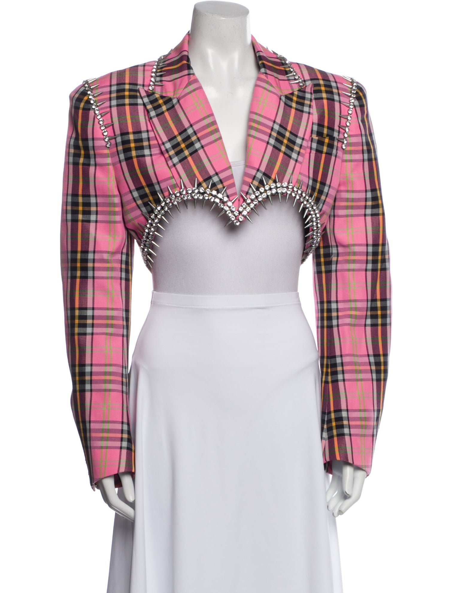Area Virgin Wool Plaid Print Bolero