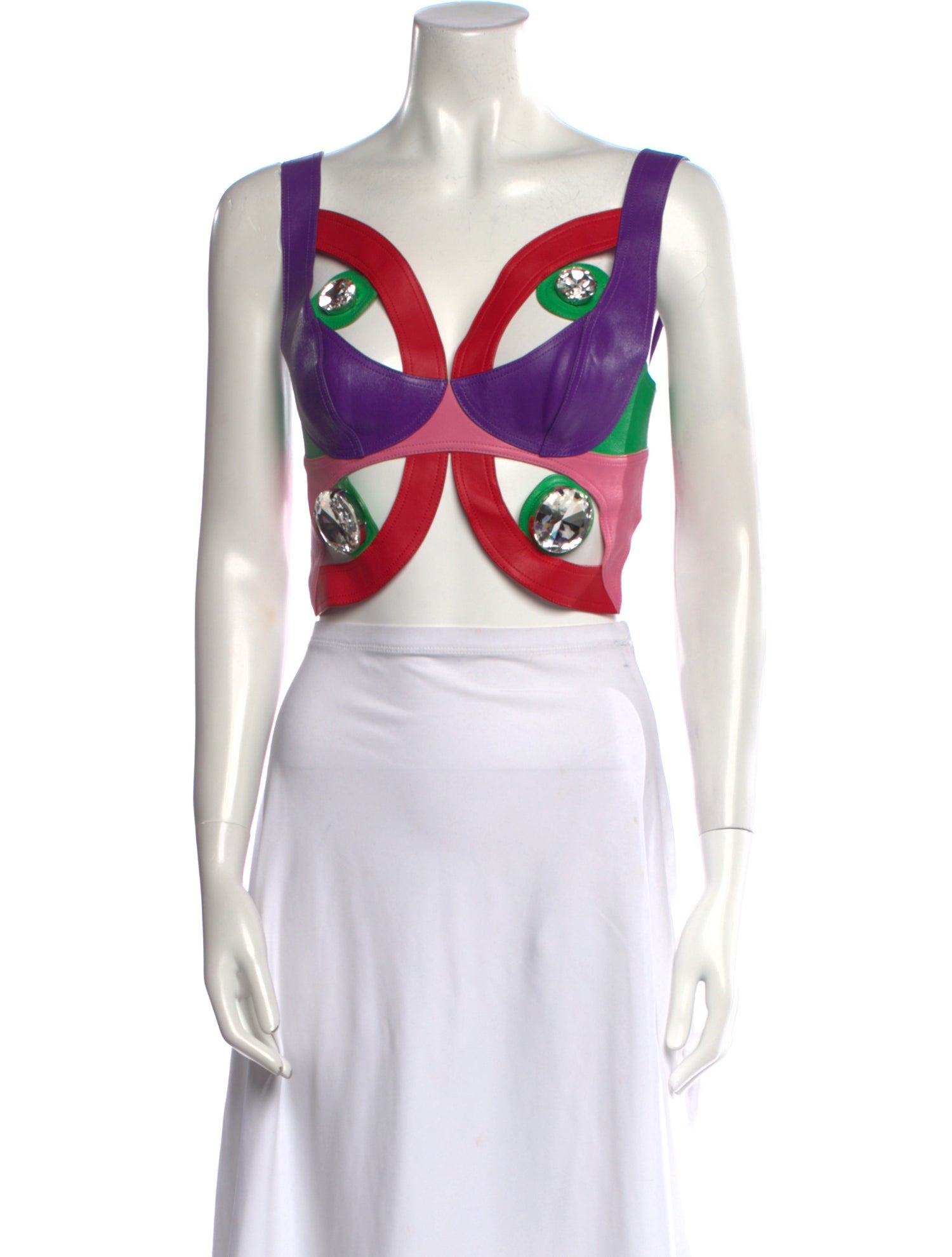 Area Lamb Leather Printed Crop Top