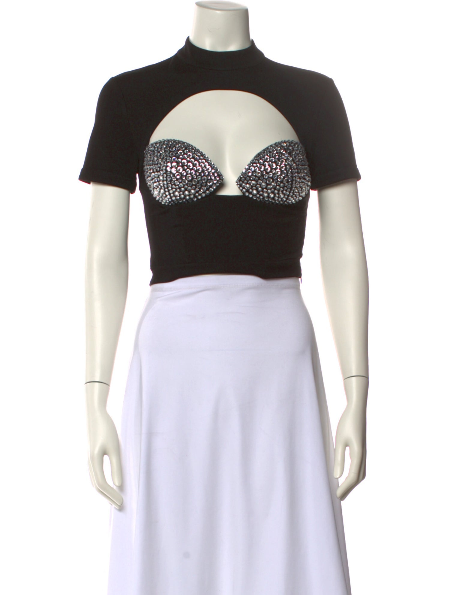 Area Patterned Mock Neck Crop Top