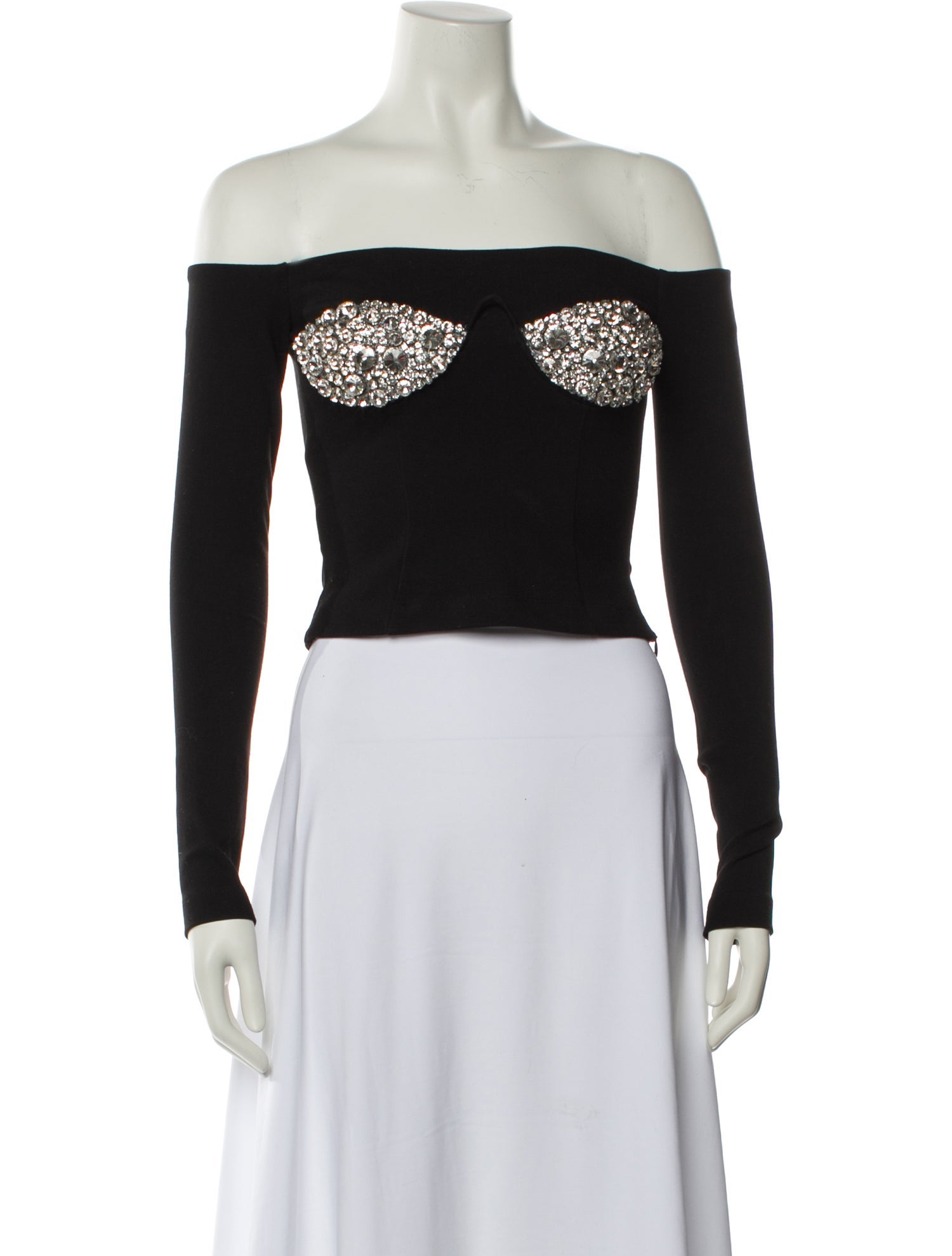 Area Off-The-Shoulder Long Sleeve Crop Top