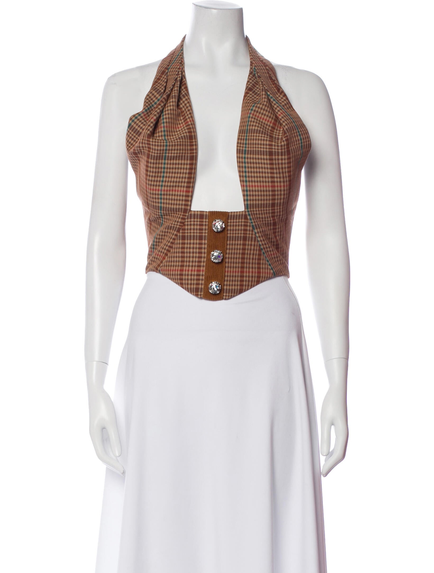 Area NYC Wool Plaid Print Crop Top