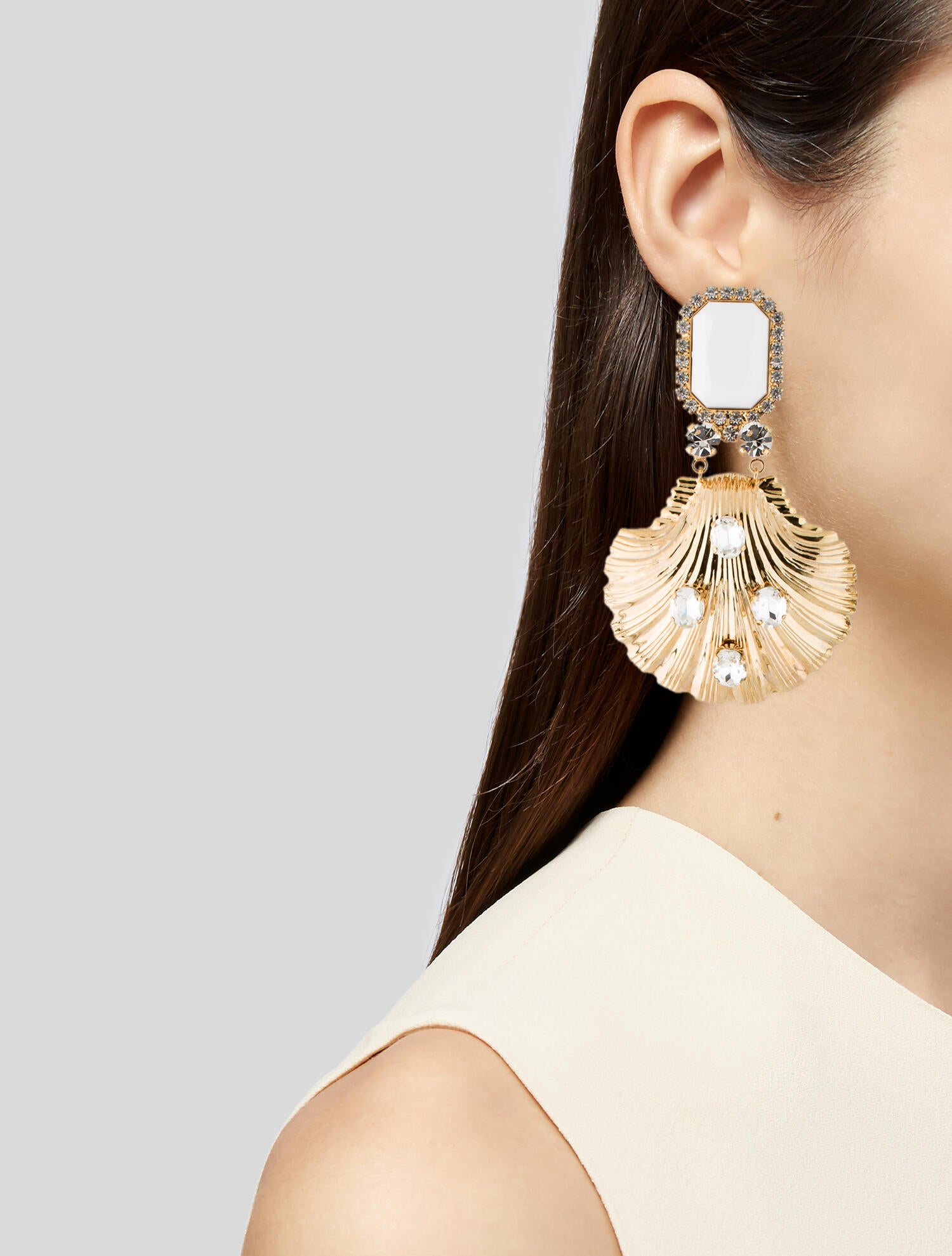 Alessandra Rich Crystal & Resin Seashell Chandelier Earrings