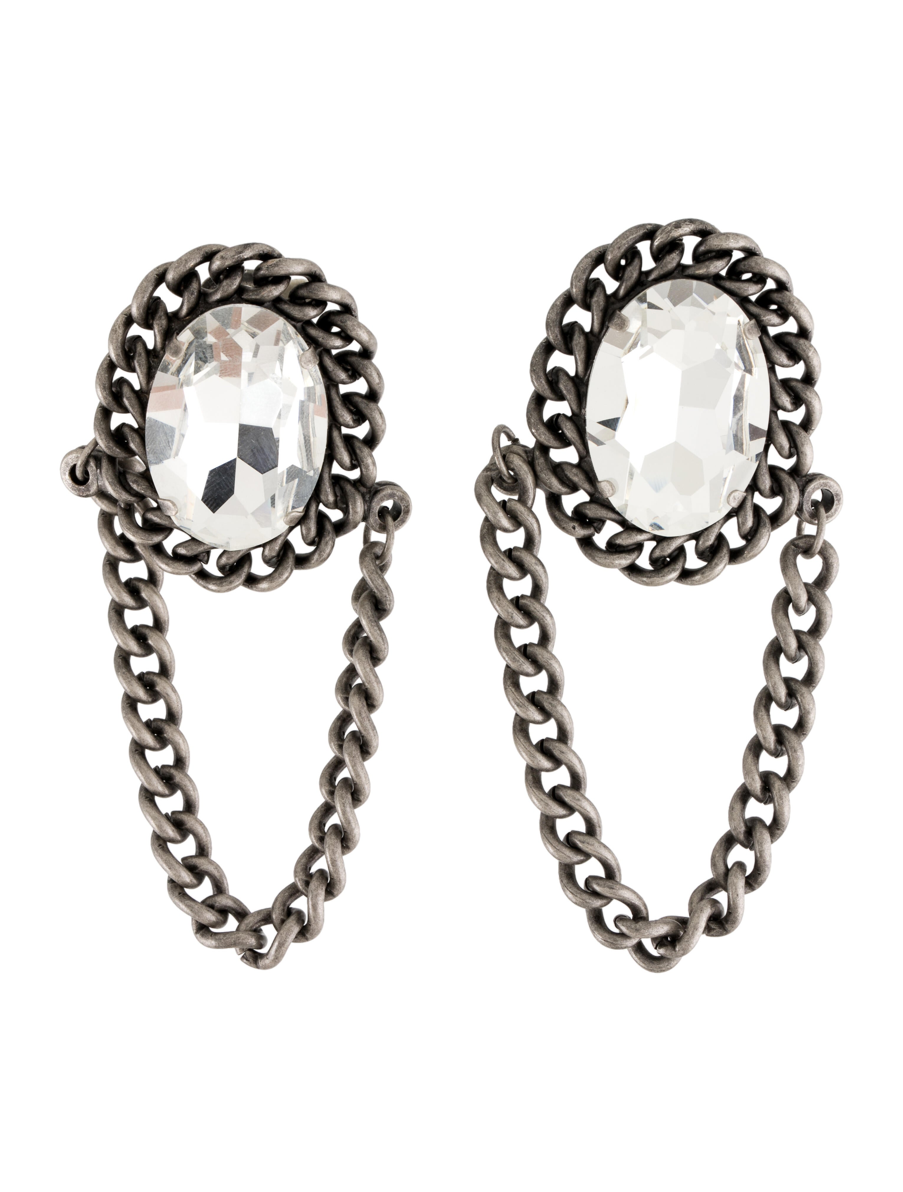 Alessandra Rich Oval Crystal & Hanging Chain ClipOn Earrings w/ Tags