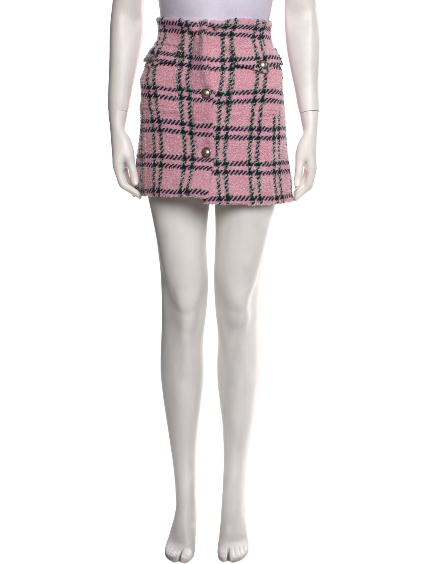 Alessandra Rich Plaid Print Mini Skirt