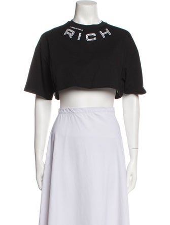 Alessandra Rich Graphic Print Crew Neck Crop Top