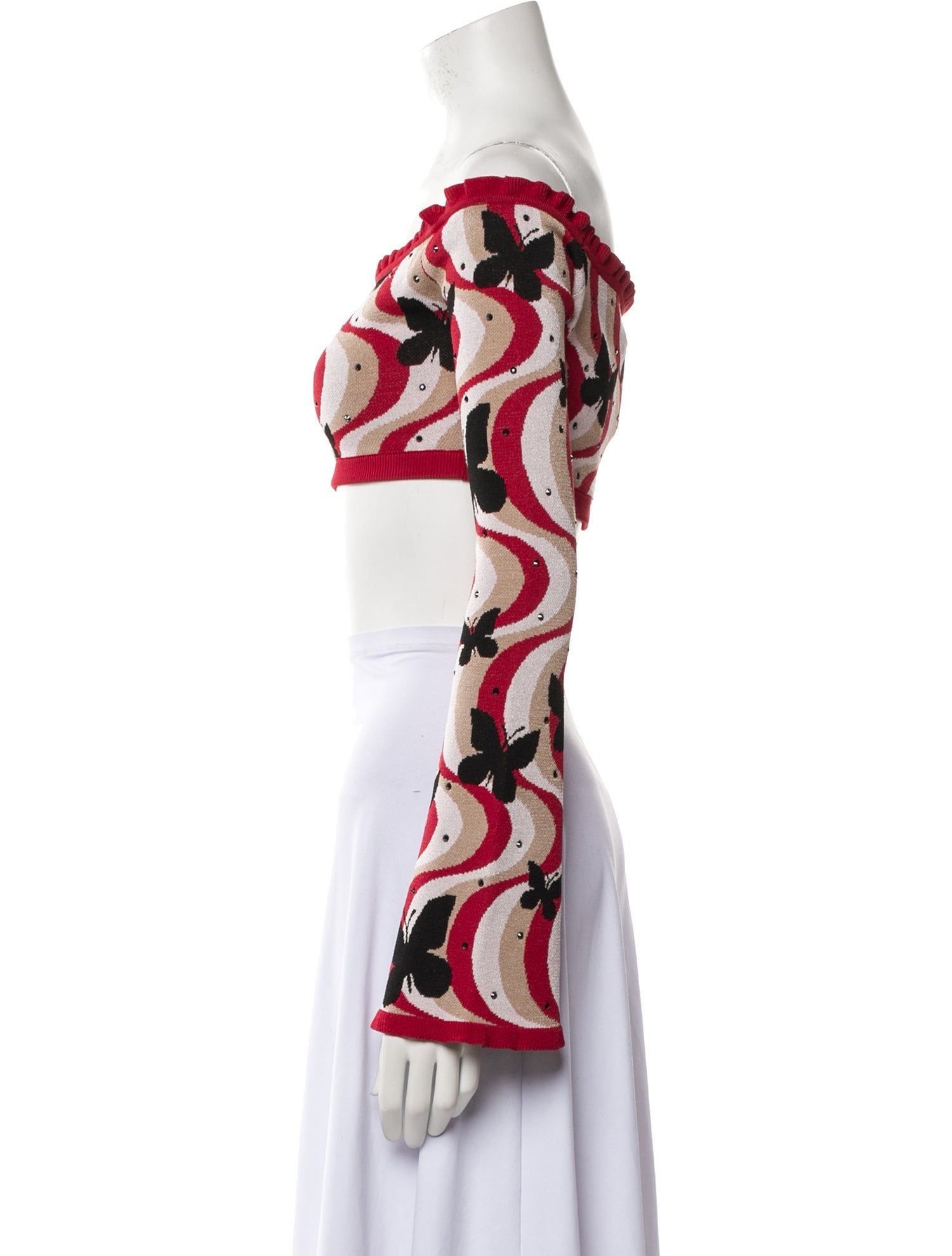 Alessandra Rich Printed Off-The-Shoulder Sweater w/ Tags