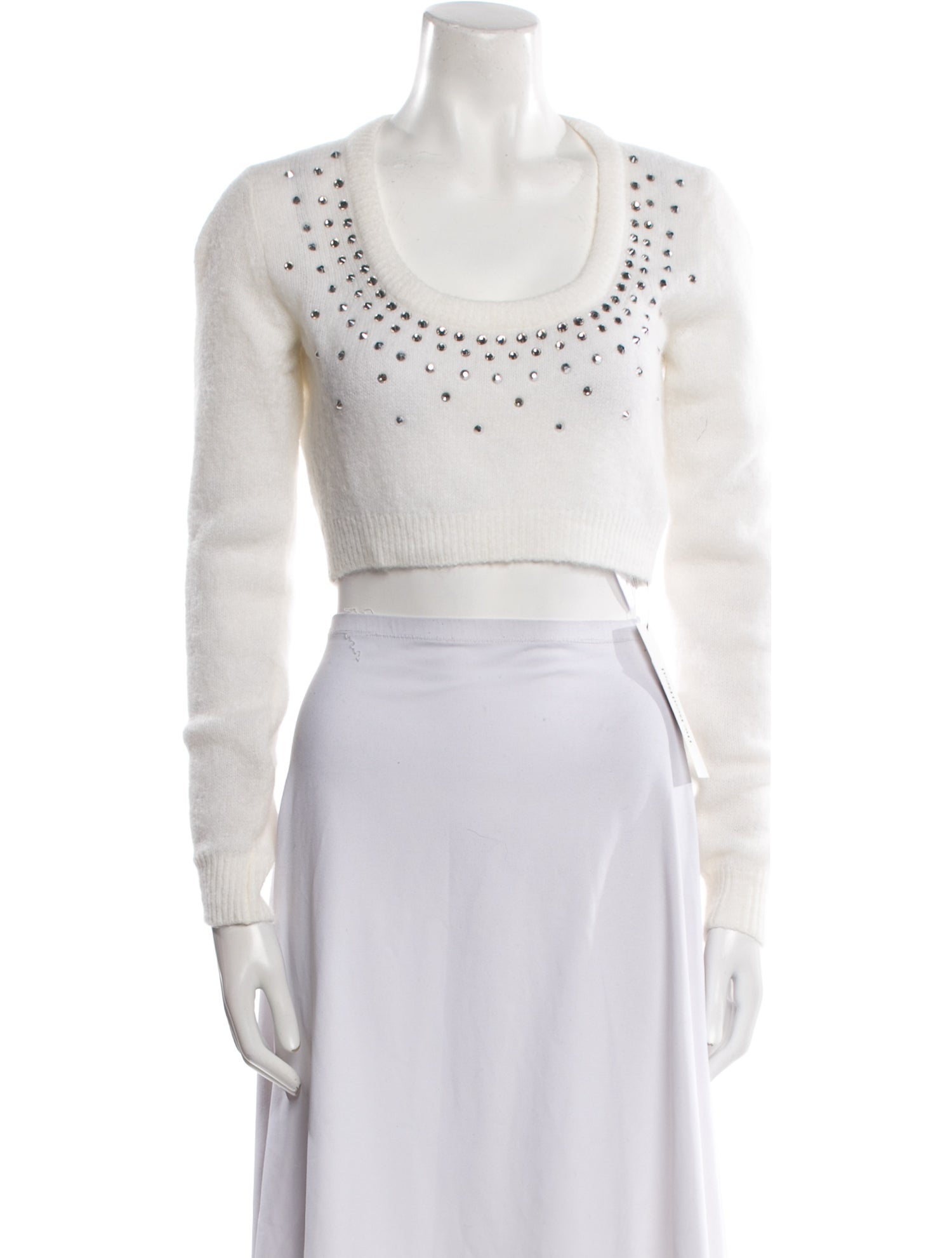 Alessandra Rich Scoop Neck Long Sleeve Crop Top