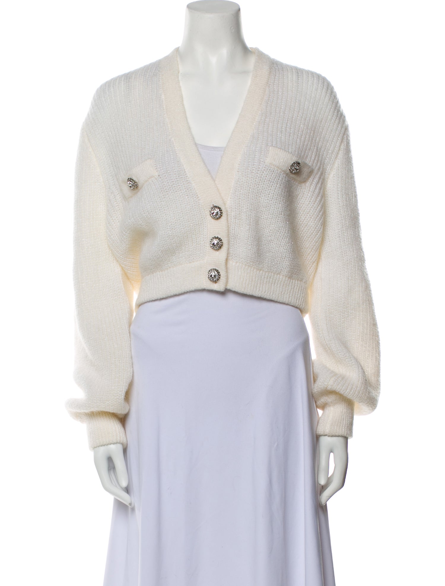 Alessandra Rich Angora Plunge Neckline Sweater