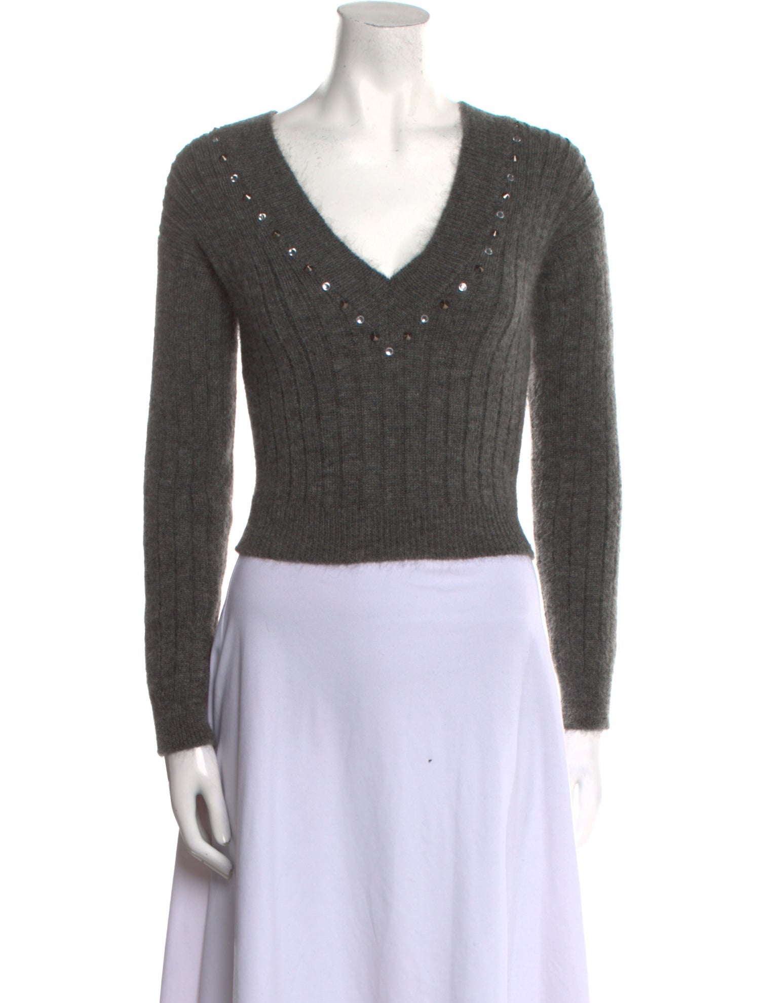 Alessandra Rich Virgin Wool V-Neck Blouse