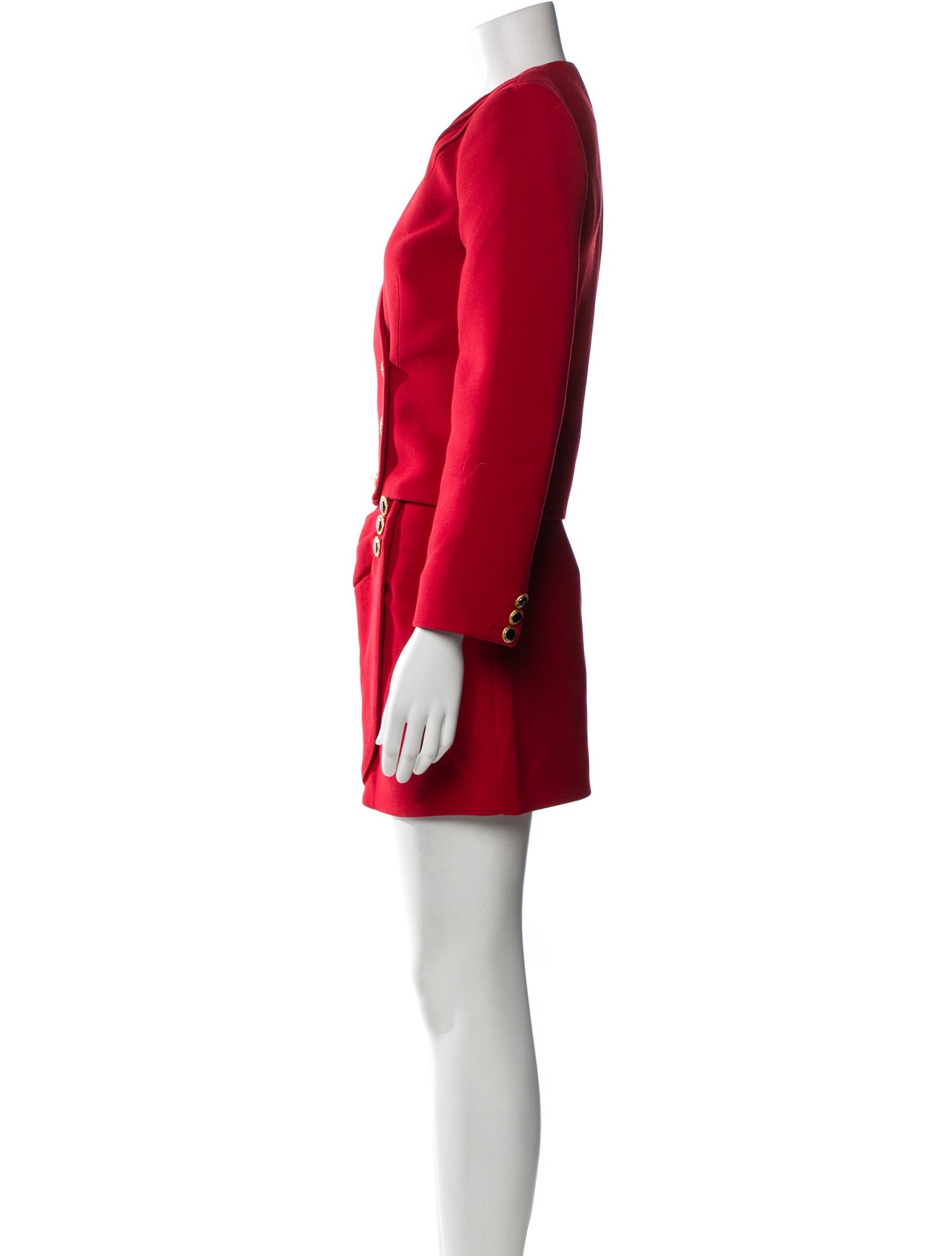 Alessandra Rich Virgin Wool Pleated Accents Skirt Suit