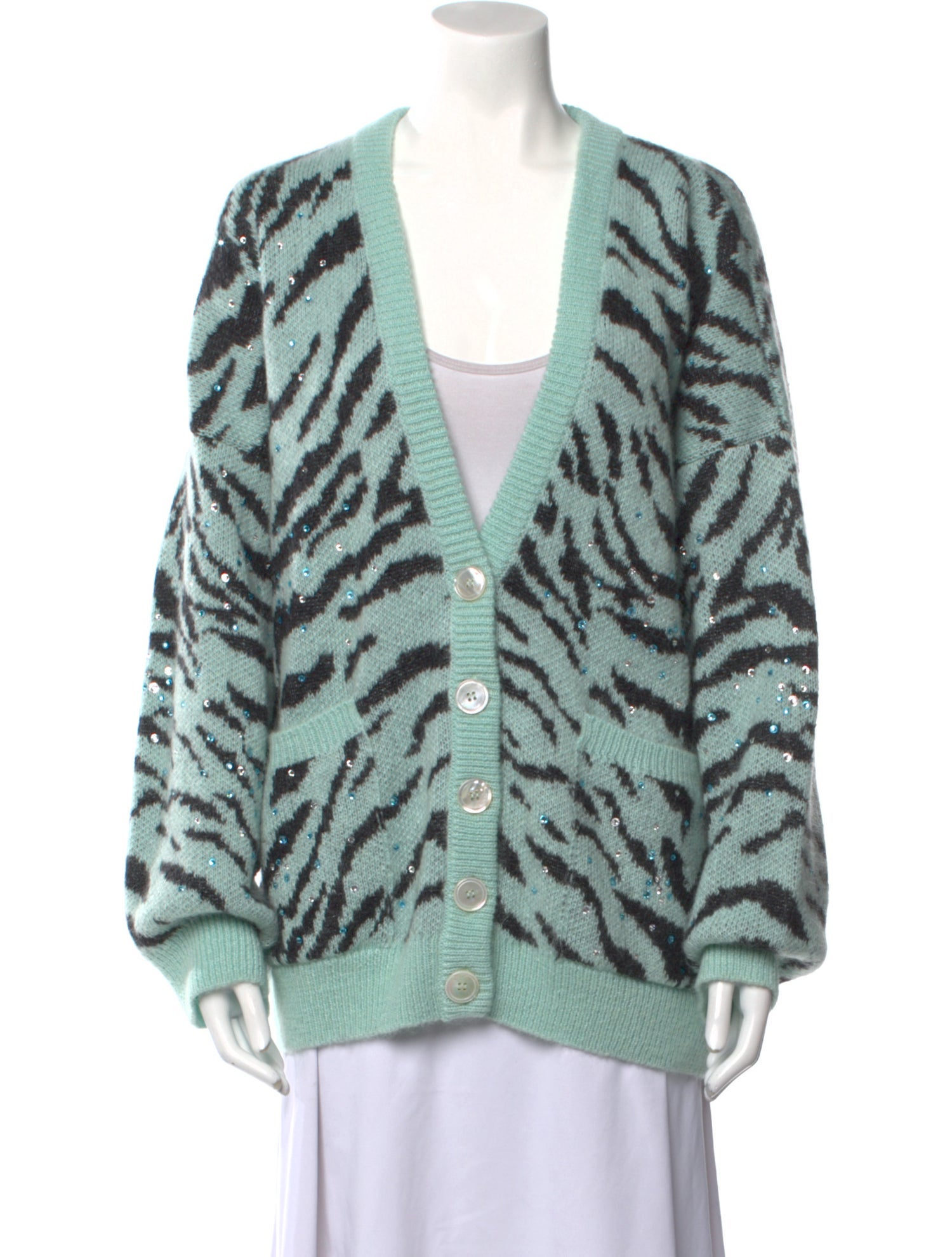 Alessandra Rich Animal Print V-Neck Sweater