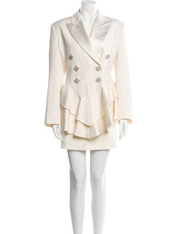 Alessandra Rich Suits and Sets Wool Crystal Embellishments Skirt Suit L