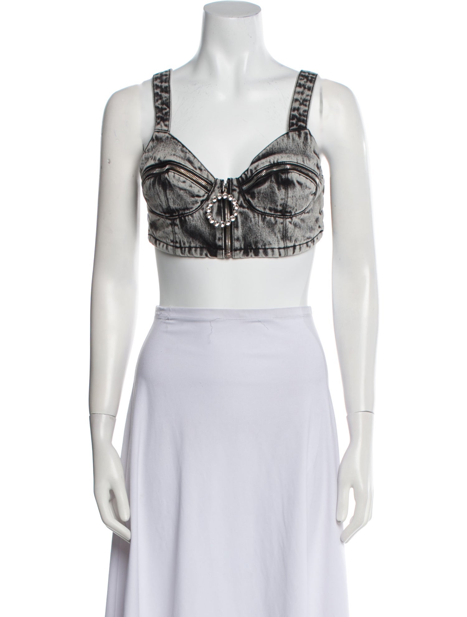 Alessandra Rich Square Neckline Sleeveless Crop Top