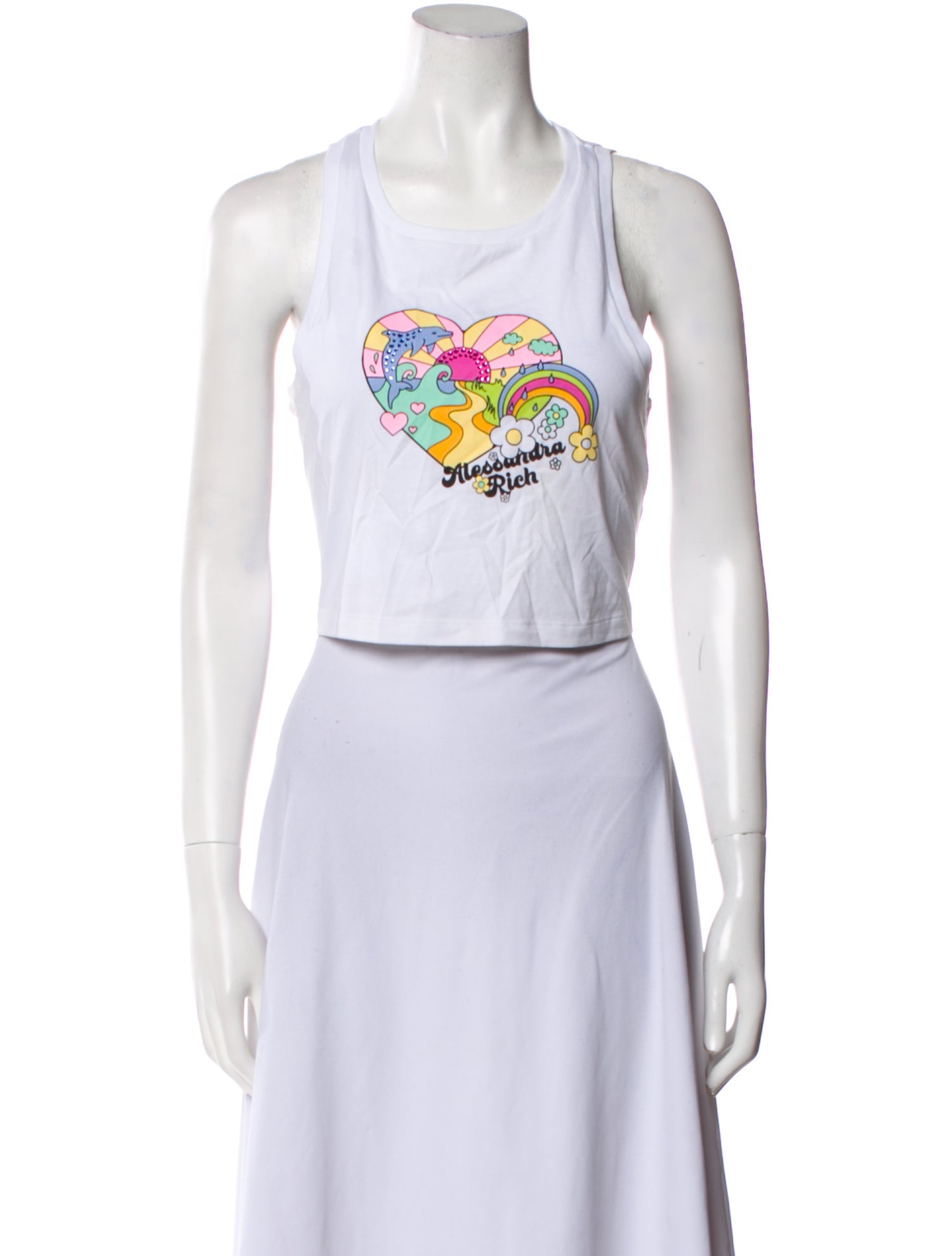 Alessandra Rich Graphic Print Scoop Neck Crop Top