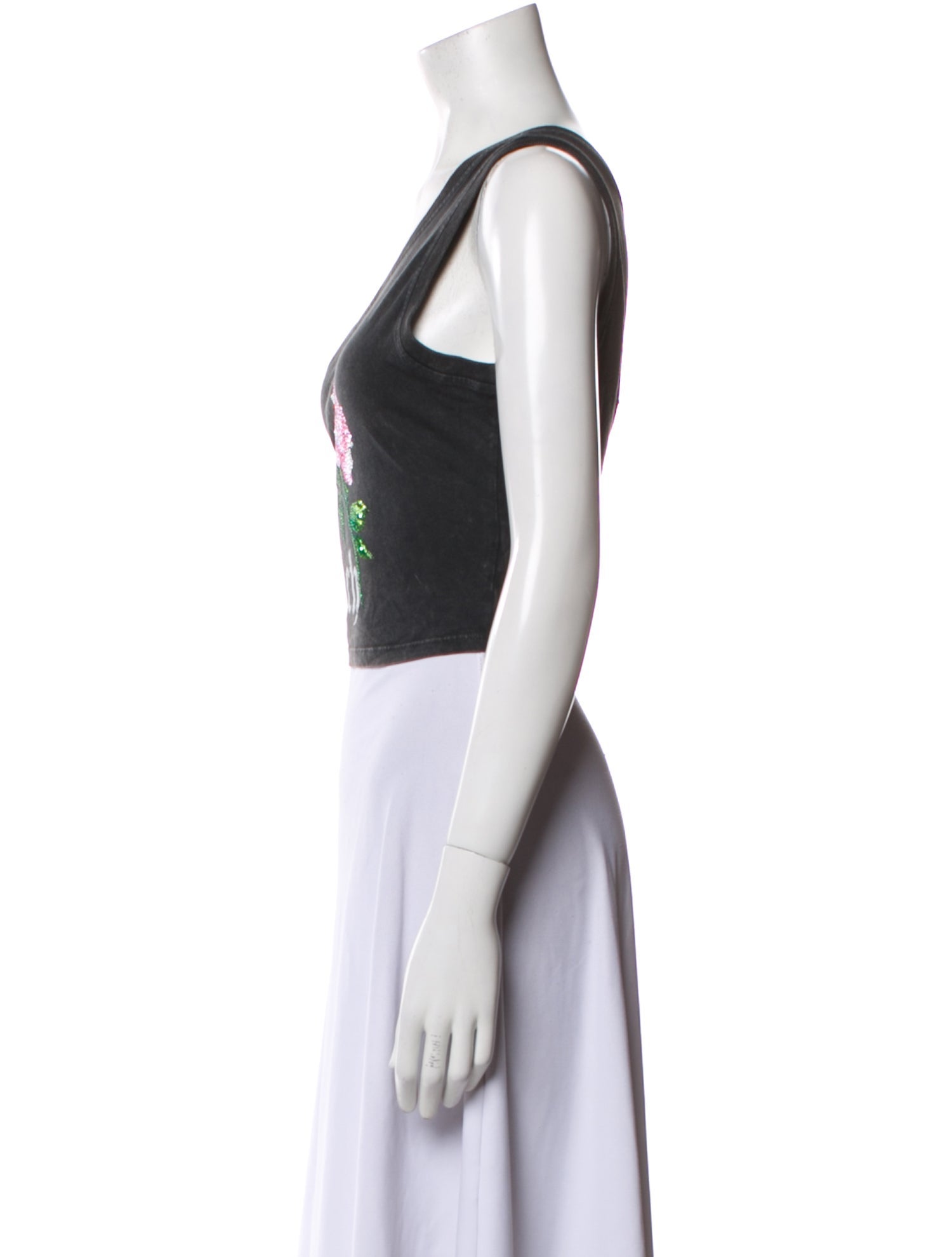 Alessandra Rich Graphic Print One-Shoulder Crop Top