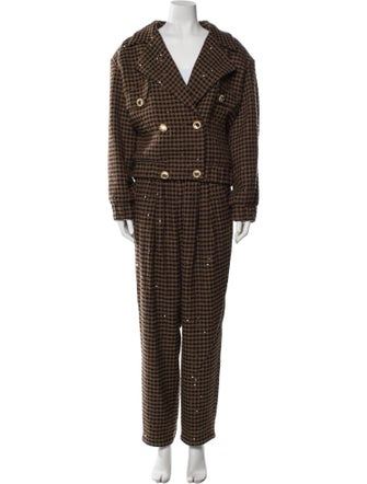 Alessandra Rich Wool Plaid Print Pantsuit
