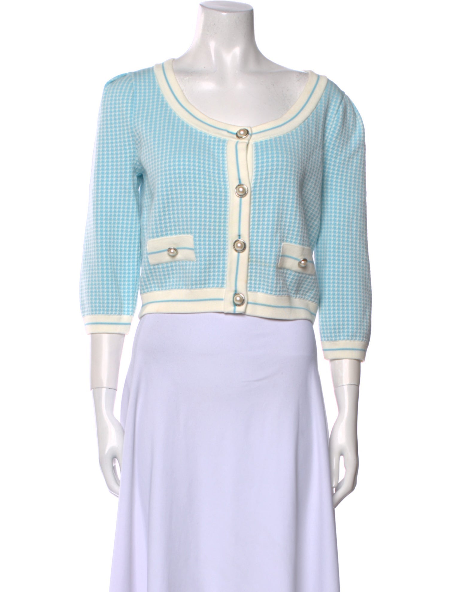 Alessandra Rich Scoop Neck Three-Quarter Sleeve Crop Top