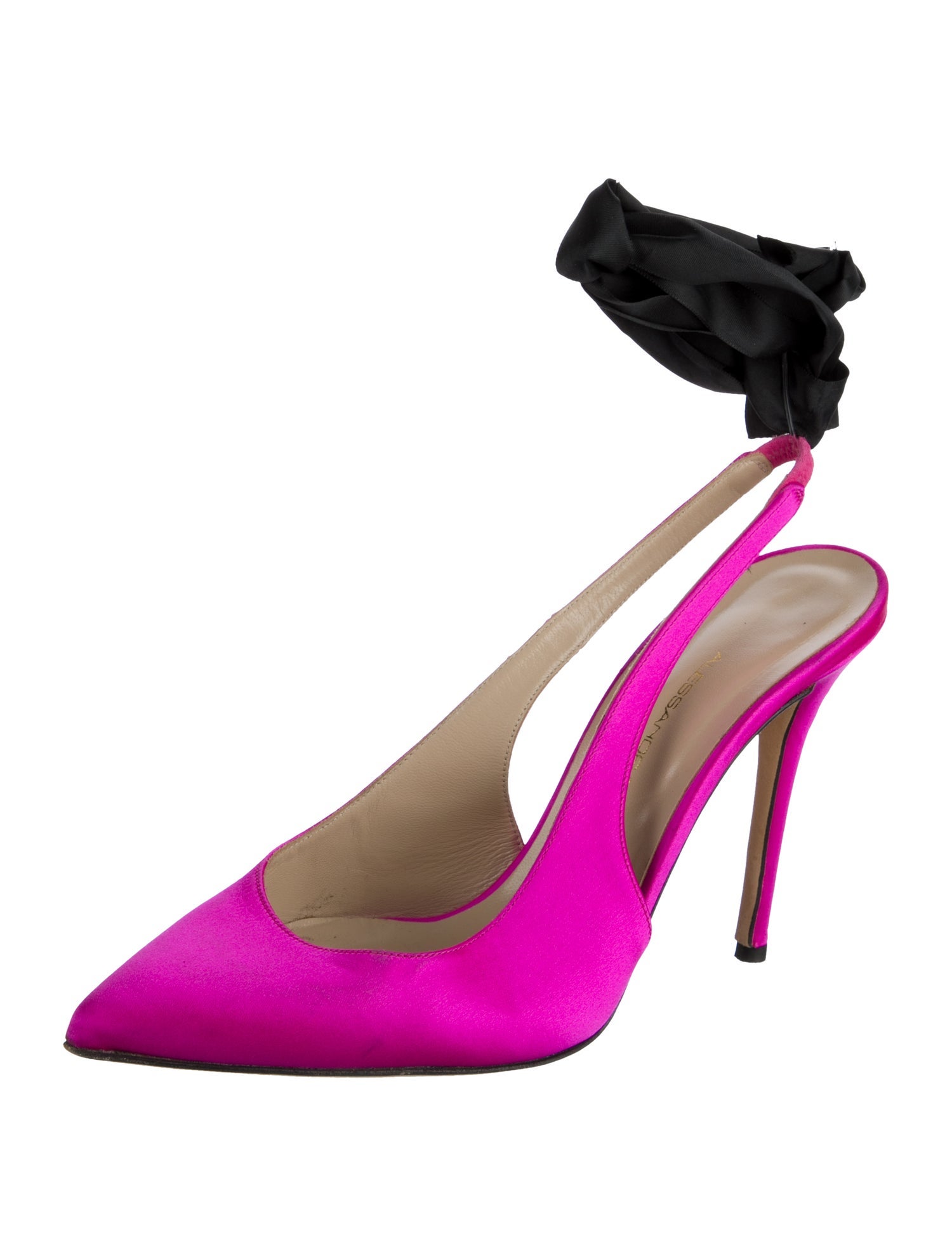 Alessandra Rich Satin Colorblock Pattern Slingback Pumps