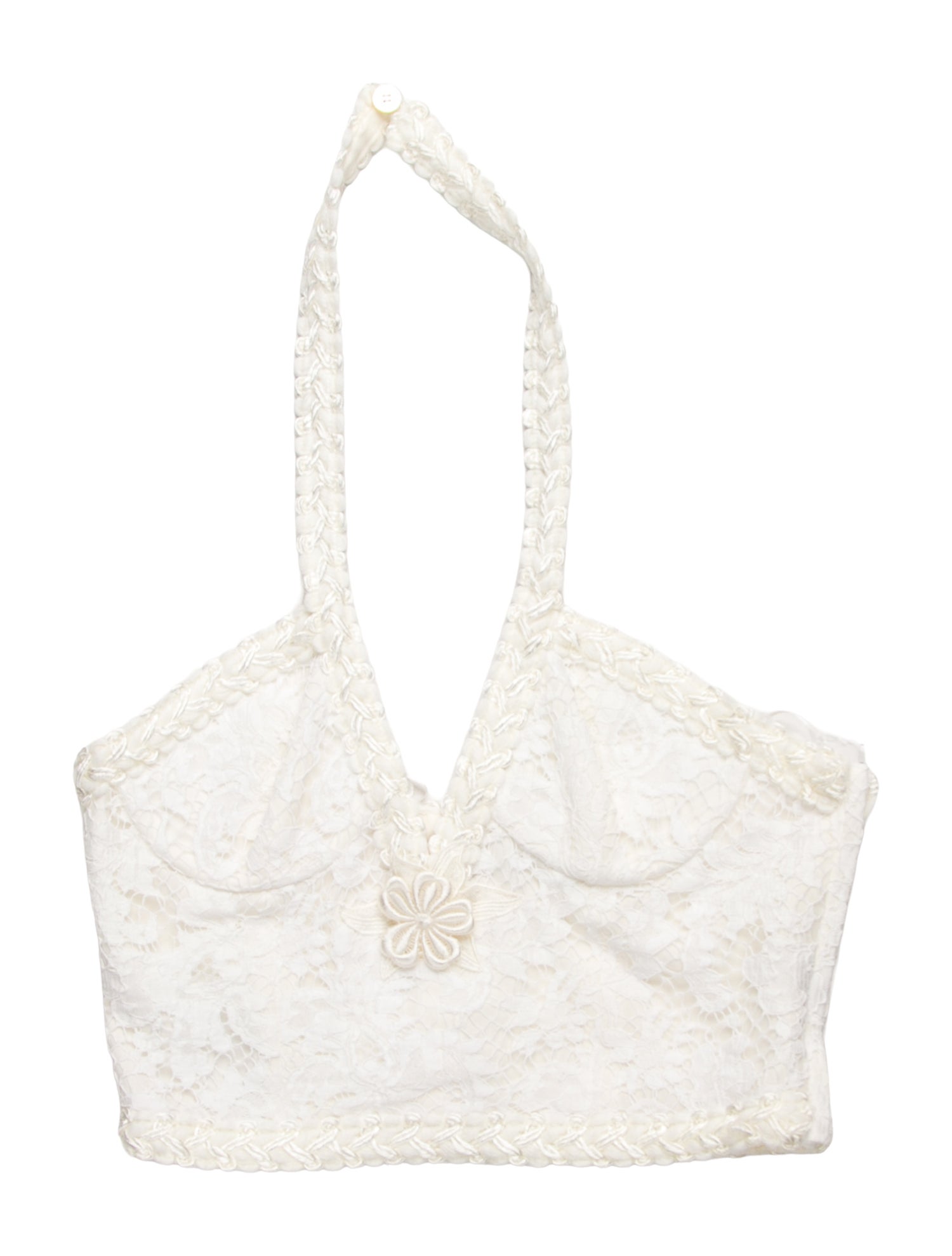 Alessandra Rich Lace Pattern Halterneck Crop Top