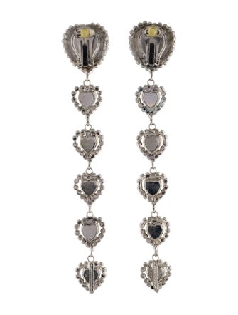 Alessandra Rich Long Crystal Heart Clip On Earrings