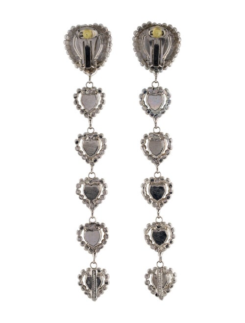 Alessandra Rich Long Crystal Heart Clip On Earrings
