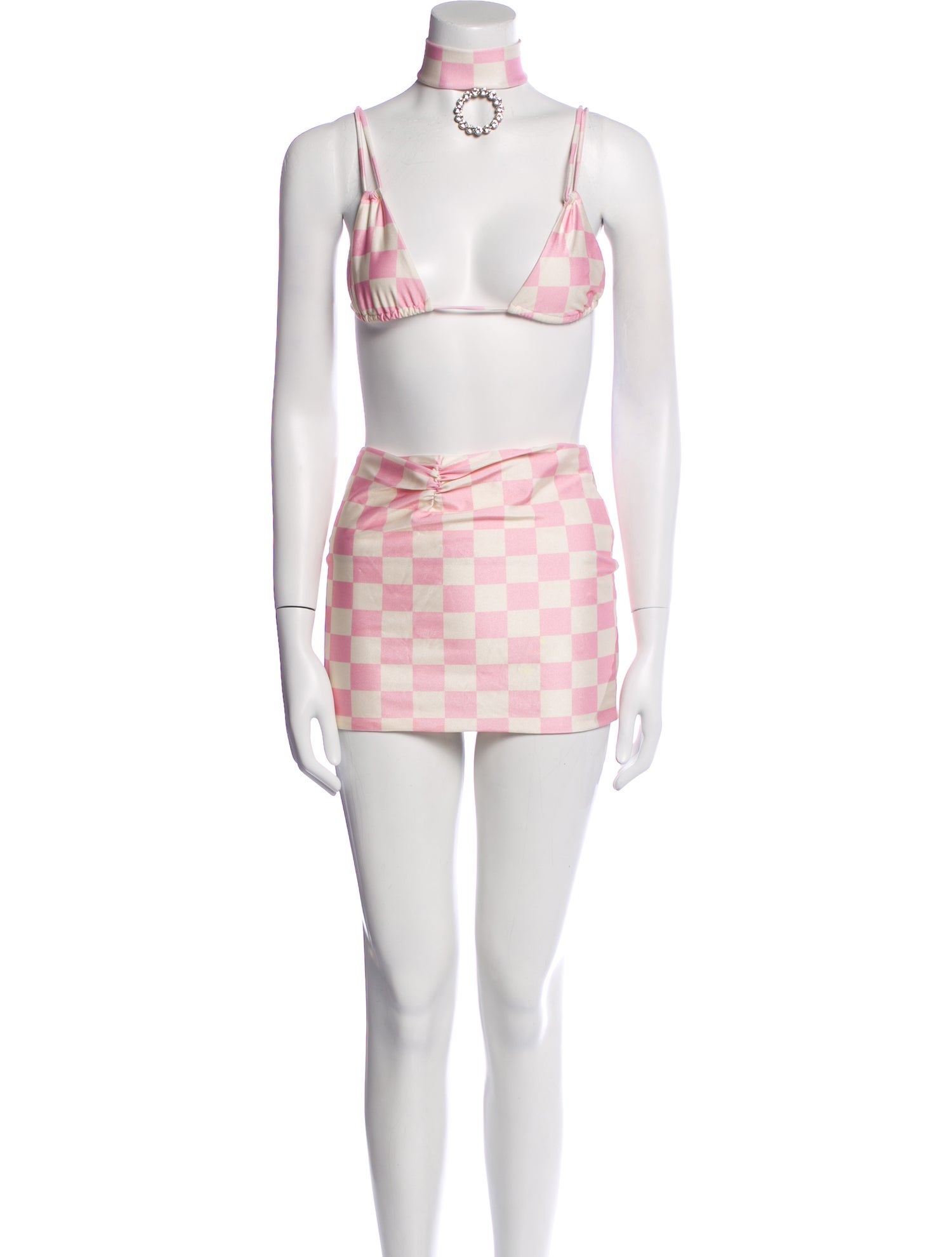 Alessandra Rich Plaid Print Crystal Embellishments Bikini