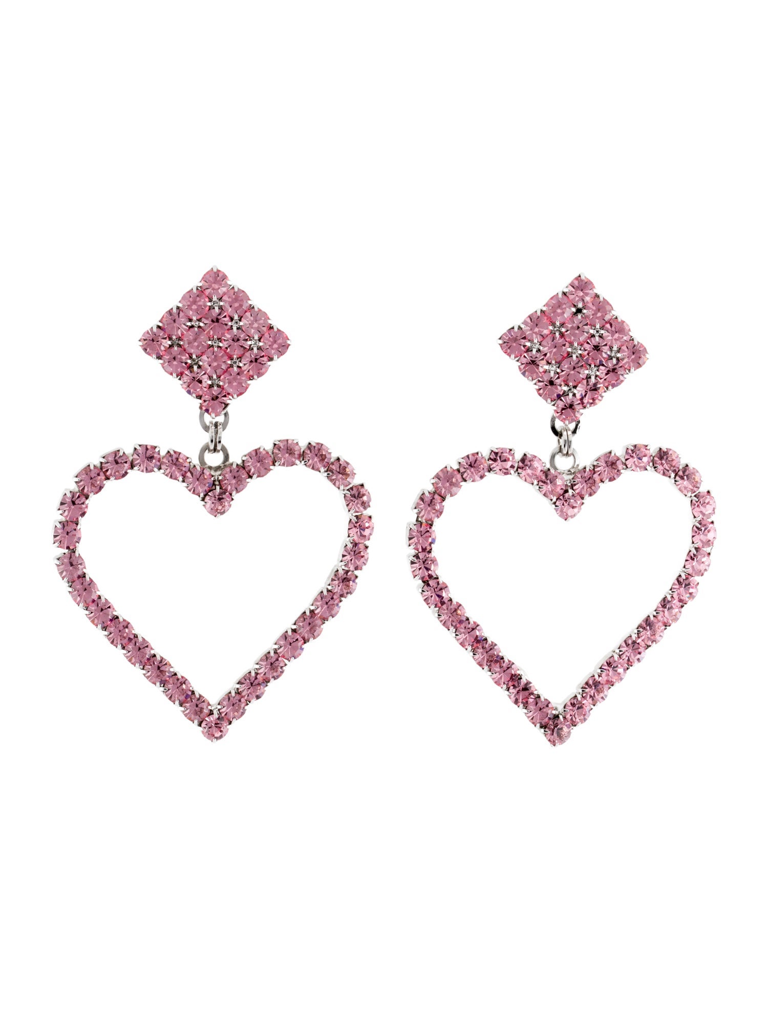Alessandra Rich Crystal Heart Clip On Drop Earrings
