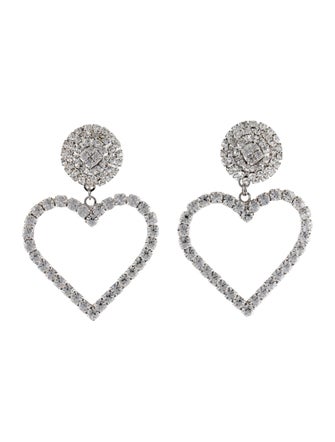 Alessandra Rich Crystal Heart Drop Clip On Earrings