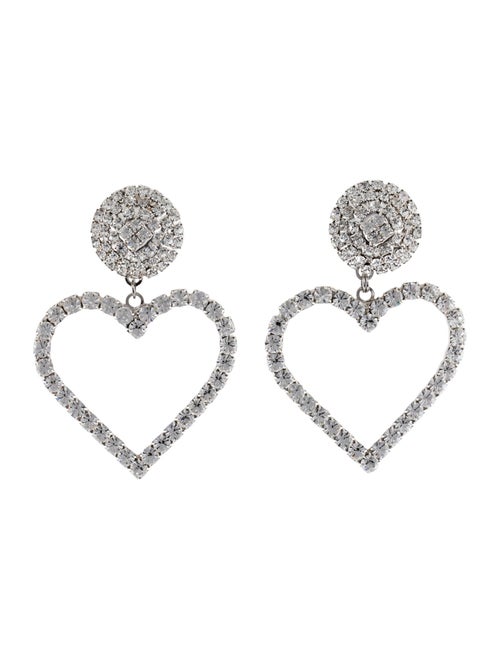 Alessandra Rich Crystal Heart Drop Clip On Earrings