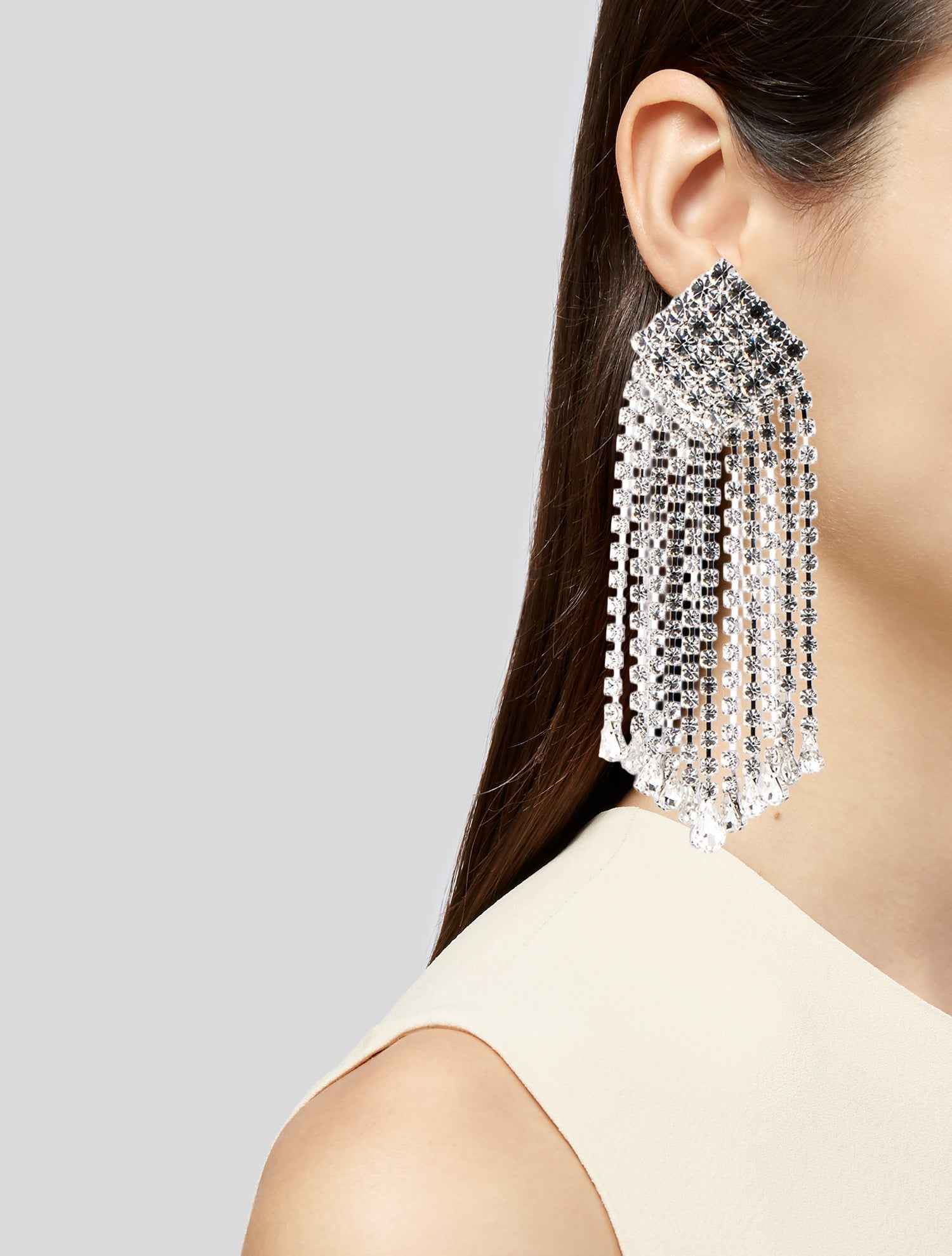 Alessandra Rich Crystal Square Fringe Clip-On Earrings