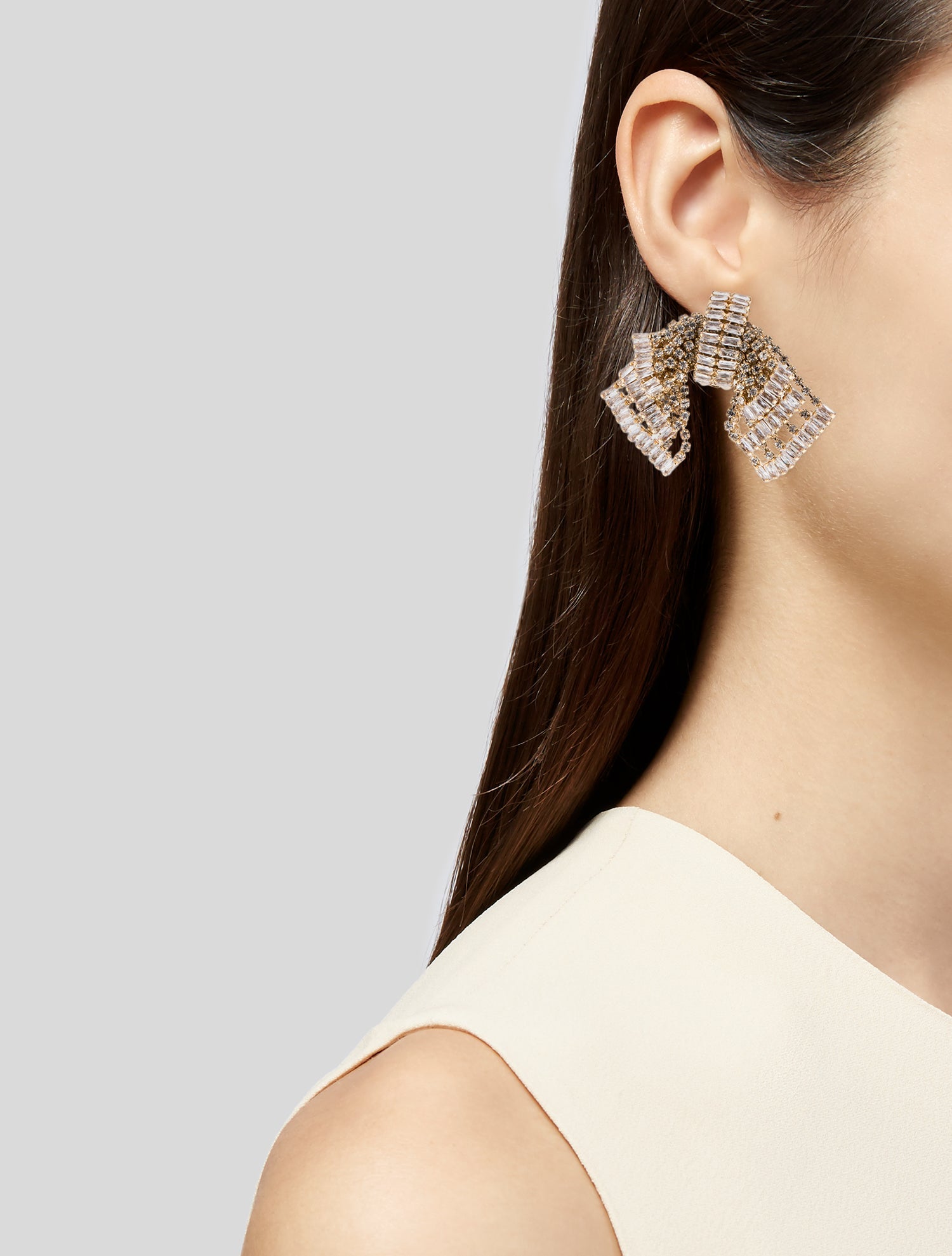 Alessandra Rich Crystal Bow Clip-On Drop Earrings