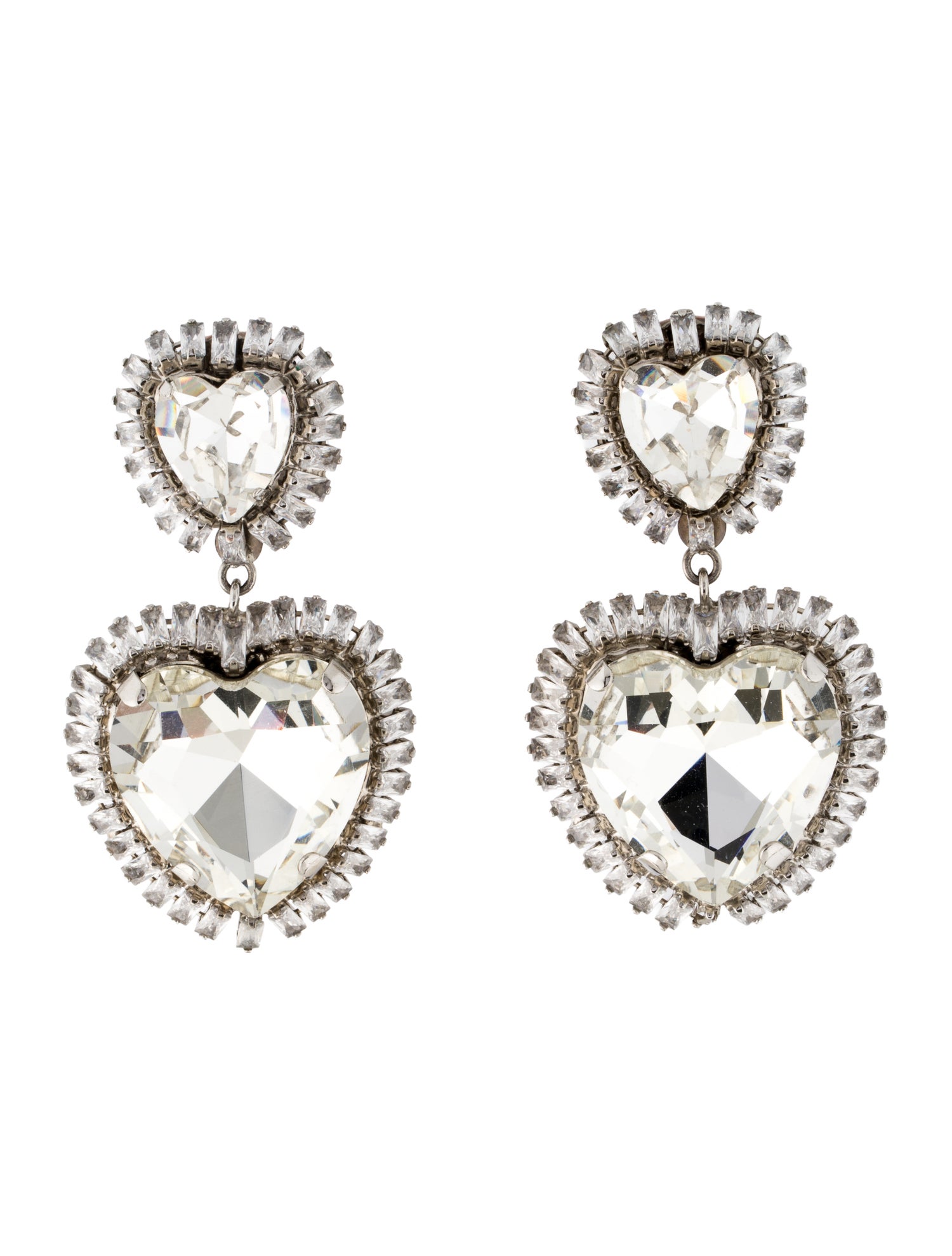 Alessandra Rich Crystal Heart Drop Clip-On Earrings