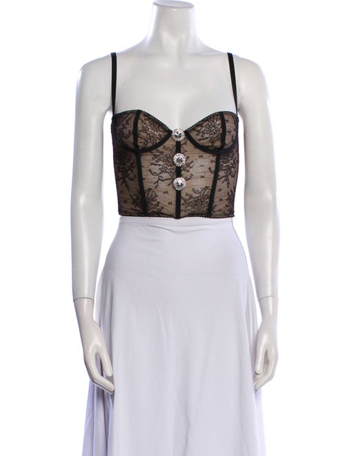 Alessandra Rich Lace Pattern Square Neckline Crop Top
