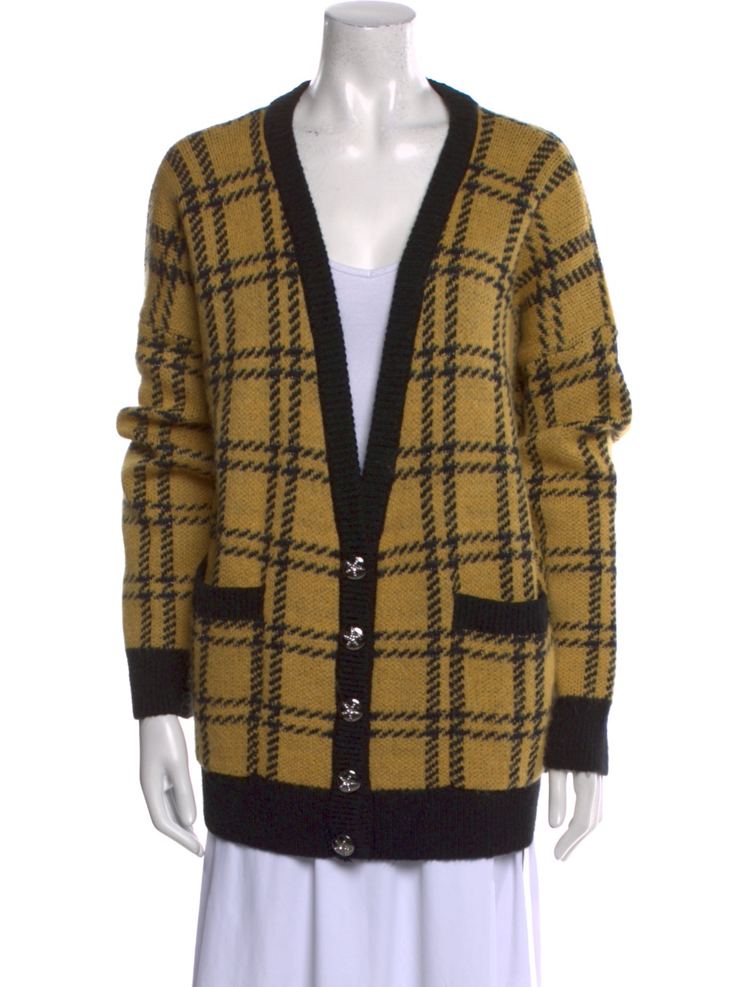 Alessandra Rich Mohair Plaid Print Sweater