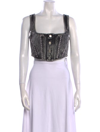 Alessandra Rich Square Neckline Sleeveless Crop Top