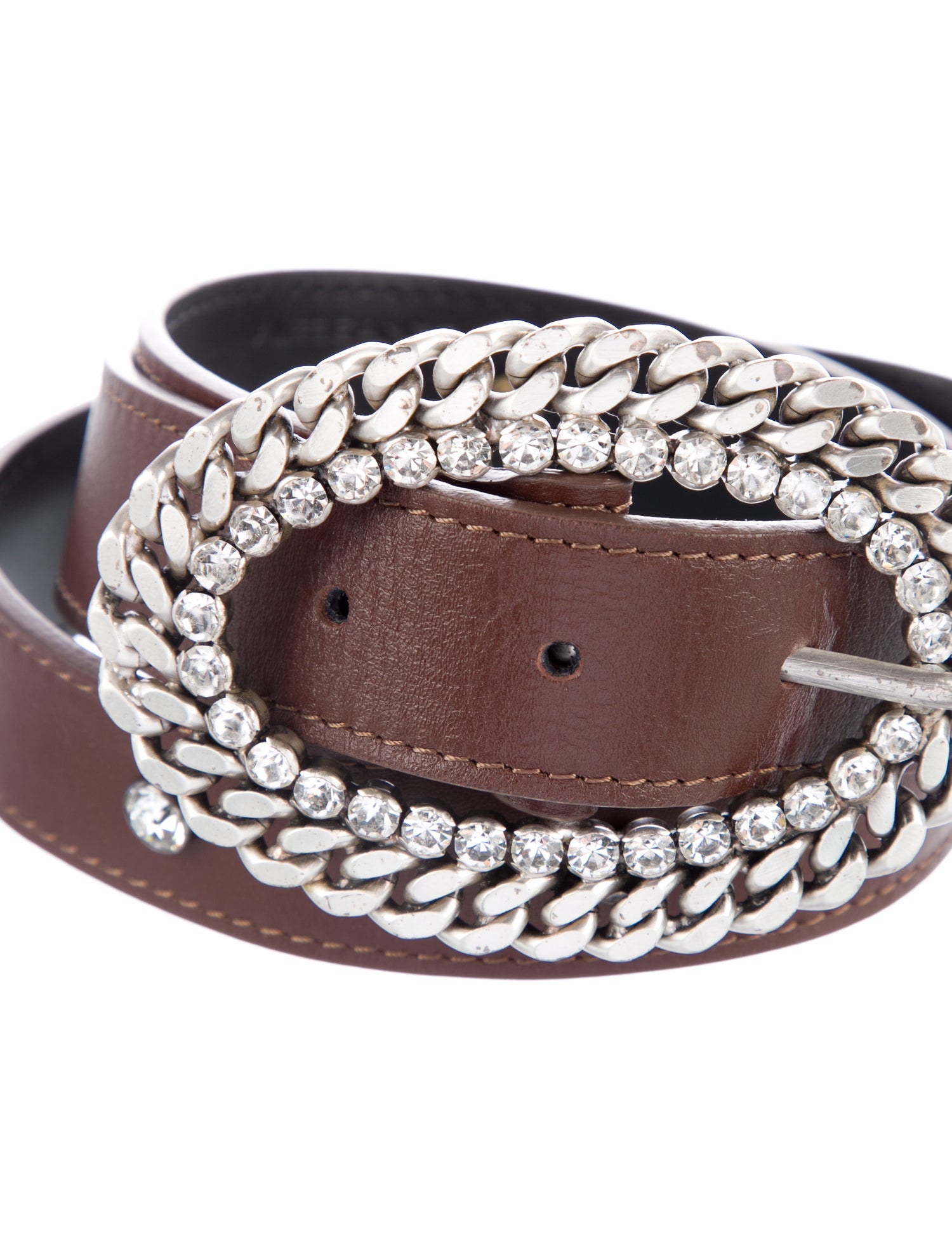 Alessandra Rich Leather Crystal Embellishments Waist Belt