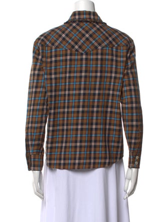 Alessandra Rich Virgin Wool Plaid Print Button-Up Top