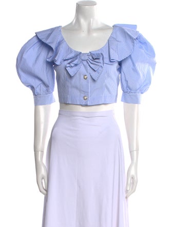 Alessandra Rich Striped Scoop Neck Crop Top