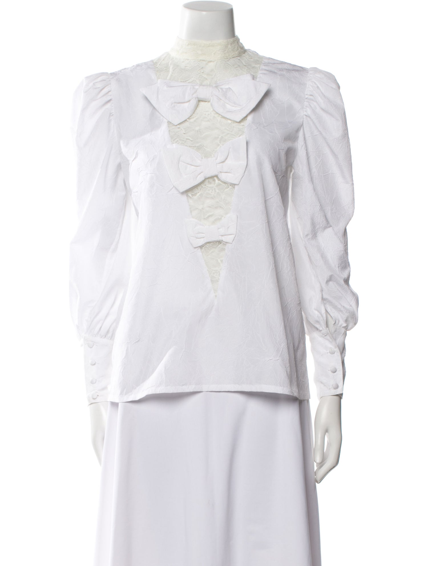 Alessandra Rich Mock Neck Three-Quarter Sleeve Blouse