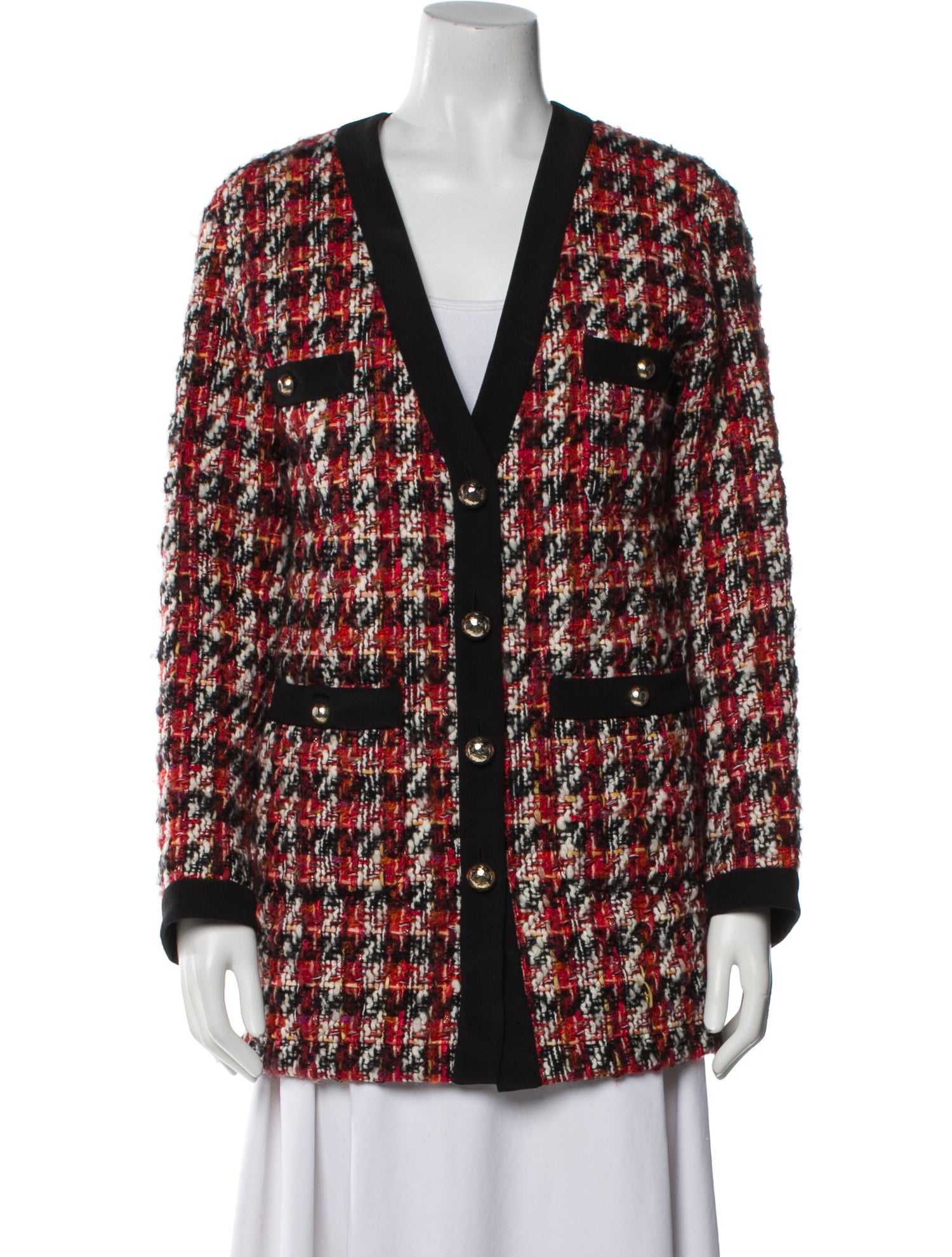 Alessandra Rich Wool Houndstooth Print Jacket