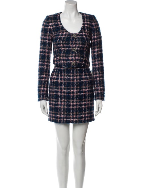 Alessandra Rich Mohair Plaid Print Skirt Set