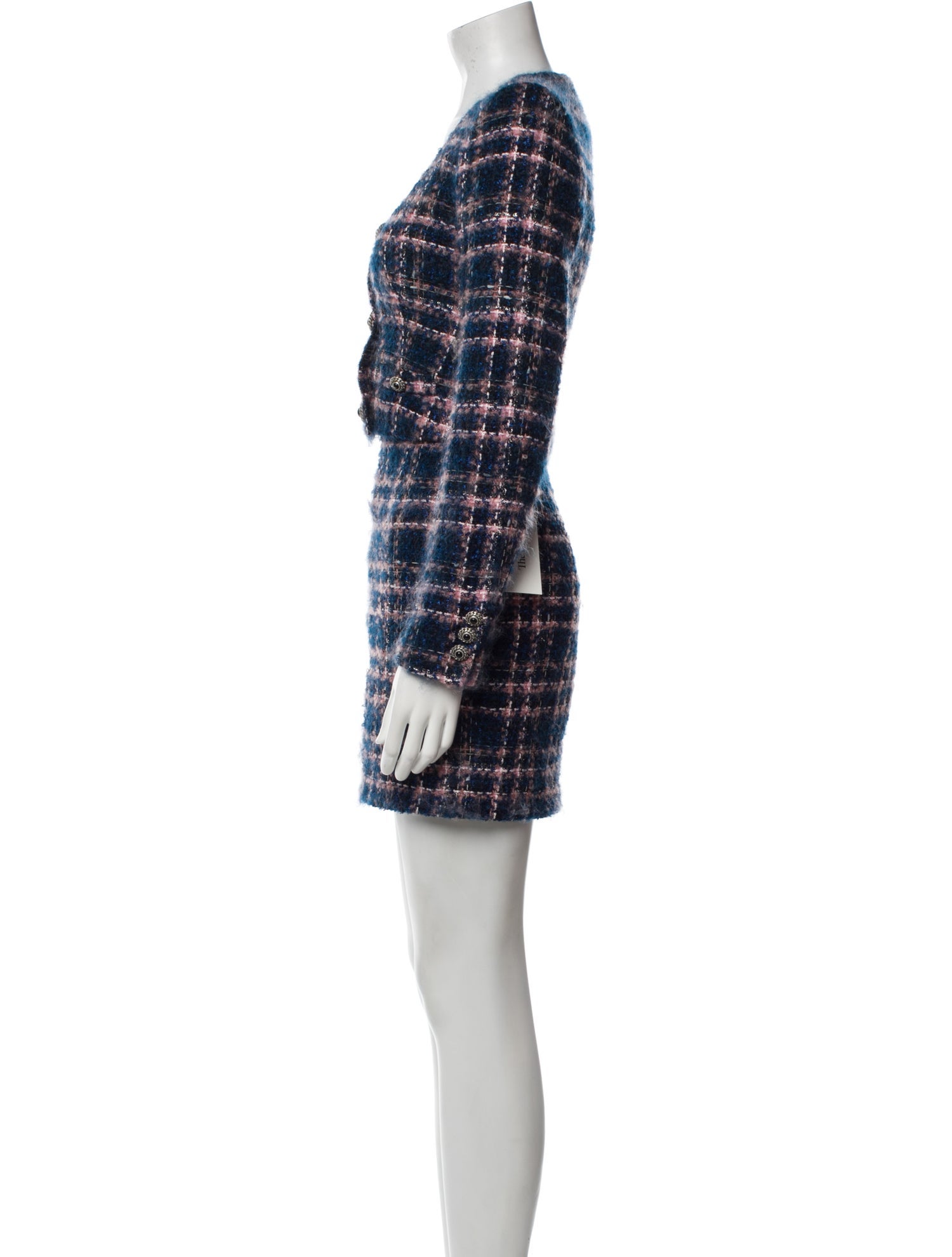 Alessandra Rich Mohair Plaid Print Skirt Set