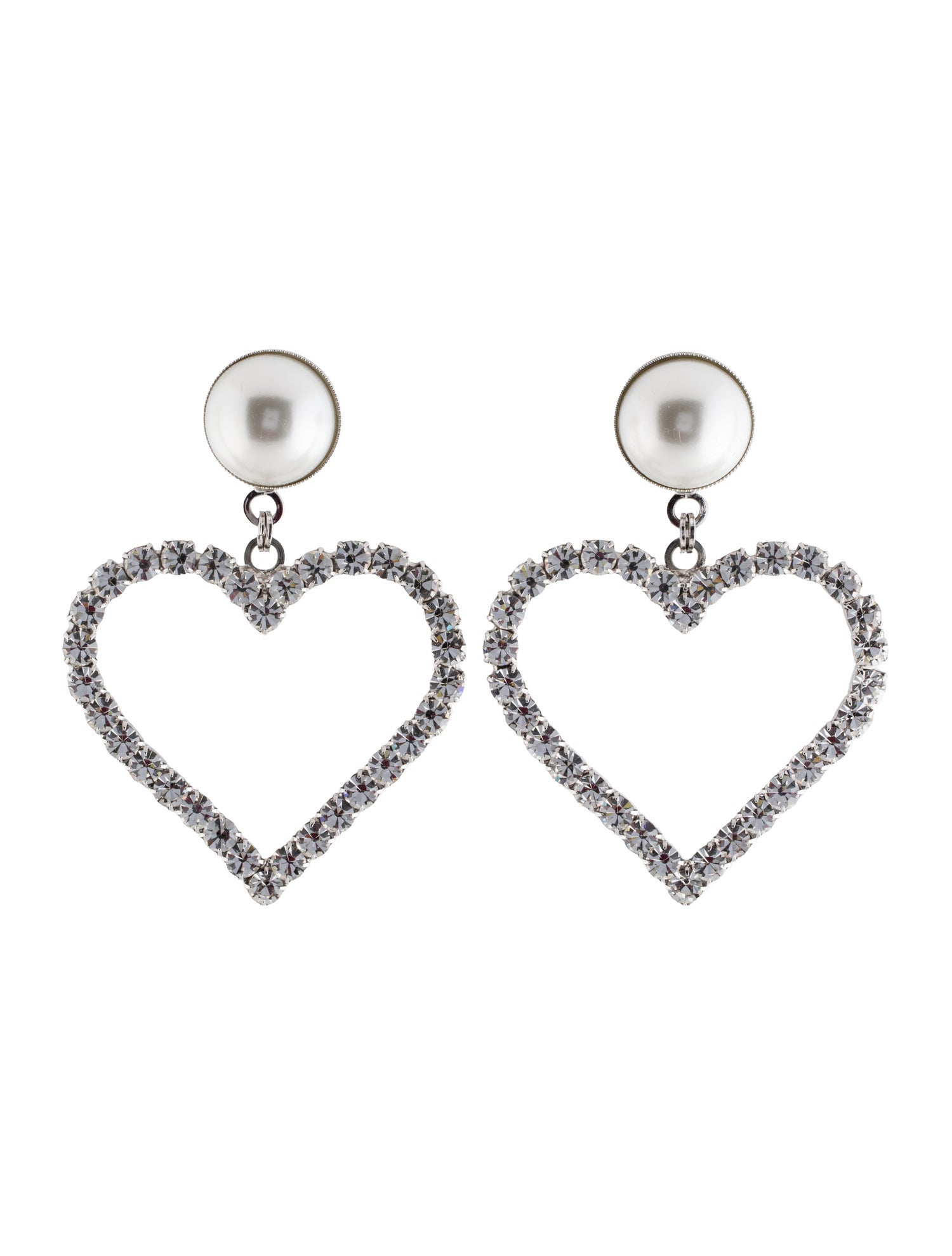 Alessandra Rich Faux Pearl & Crystal Heart Clip-On Earrings
