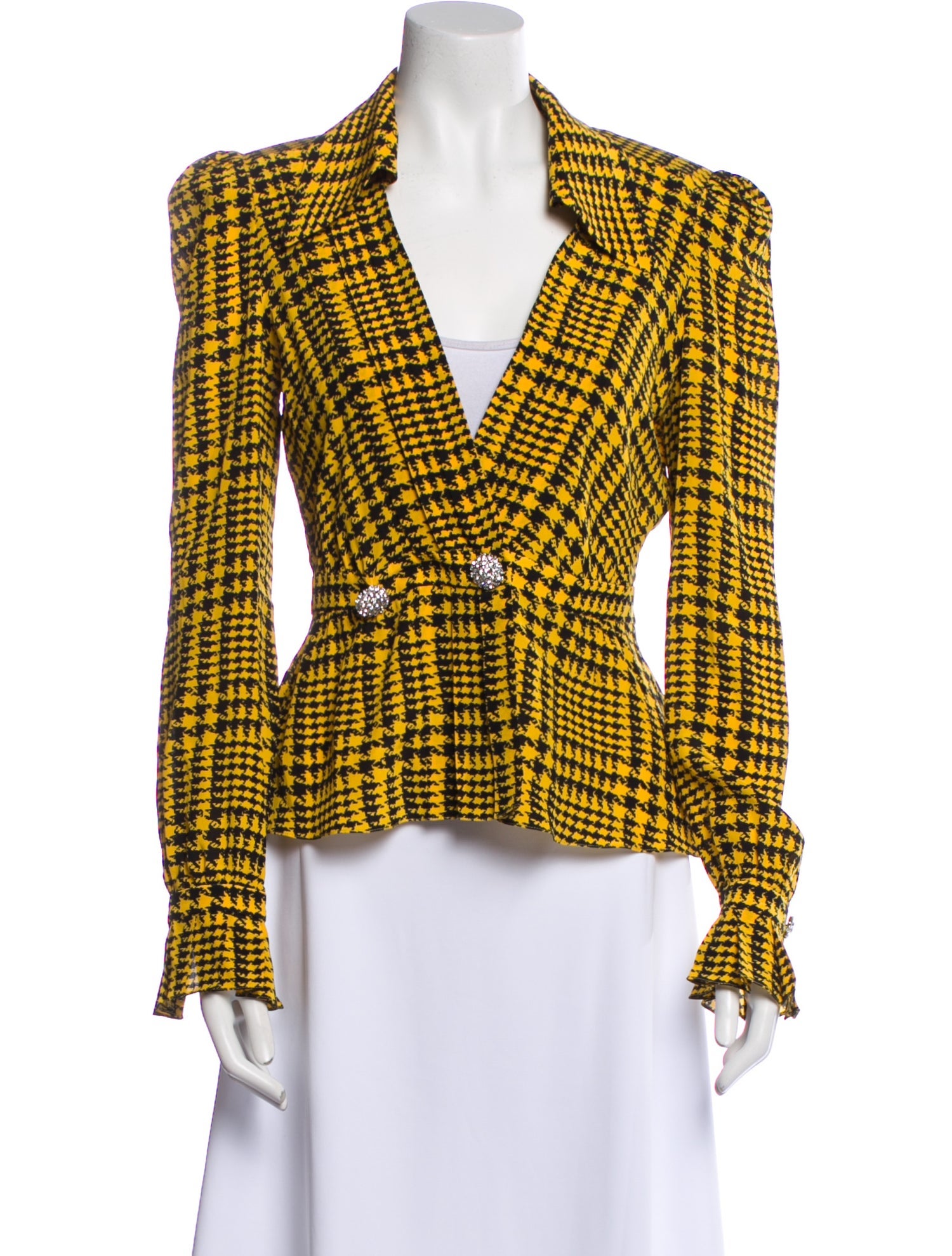 Alessandra Rich Silk Plaid Print Blazer