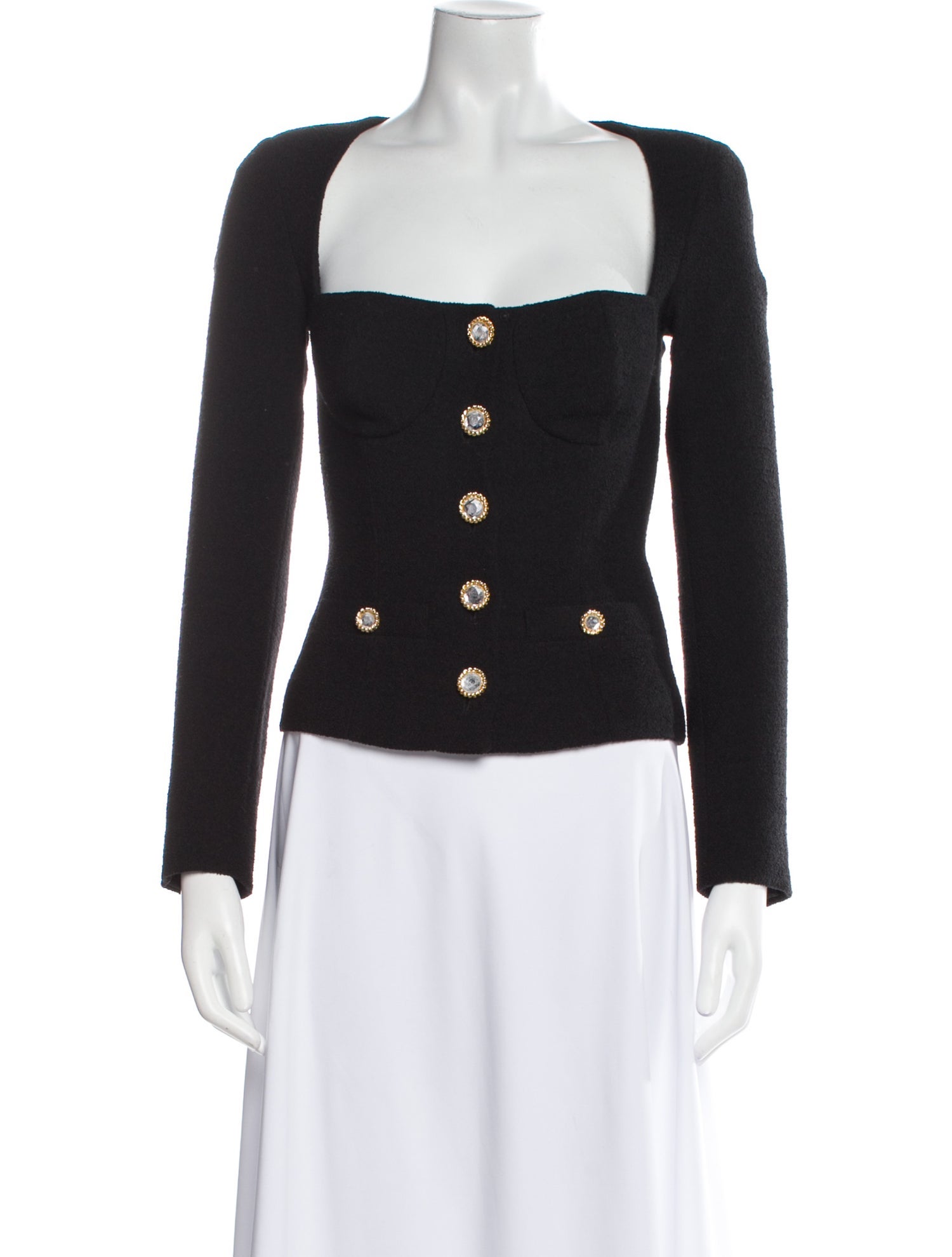 Alessandra Rich Virgin Wool Square Neckline Crop Top