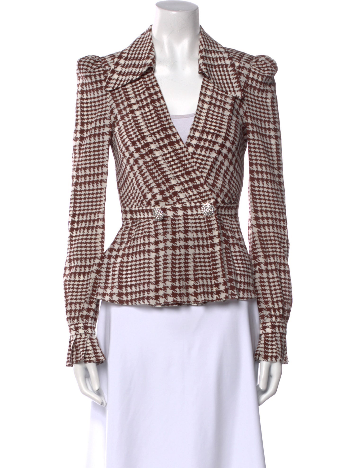 Alessandra Rich Silk Plaid Print Crop Top