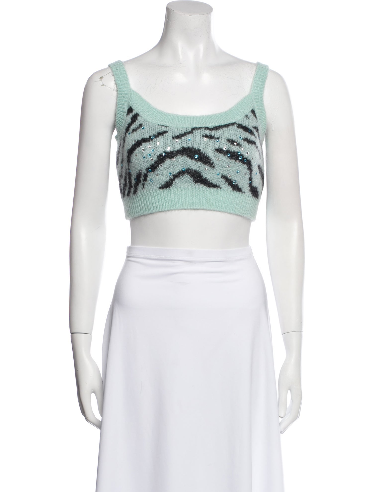Alessandra Rich Graphic Print Scoop Neck Crop Top
