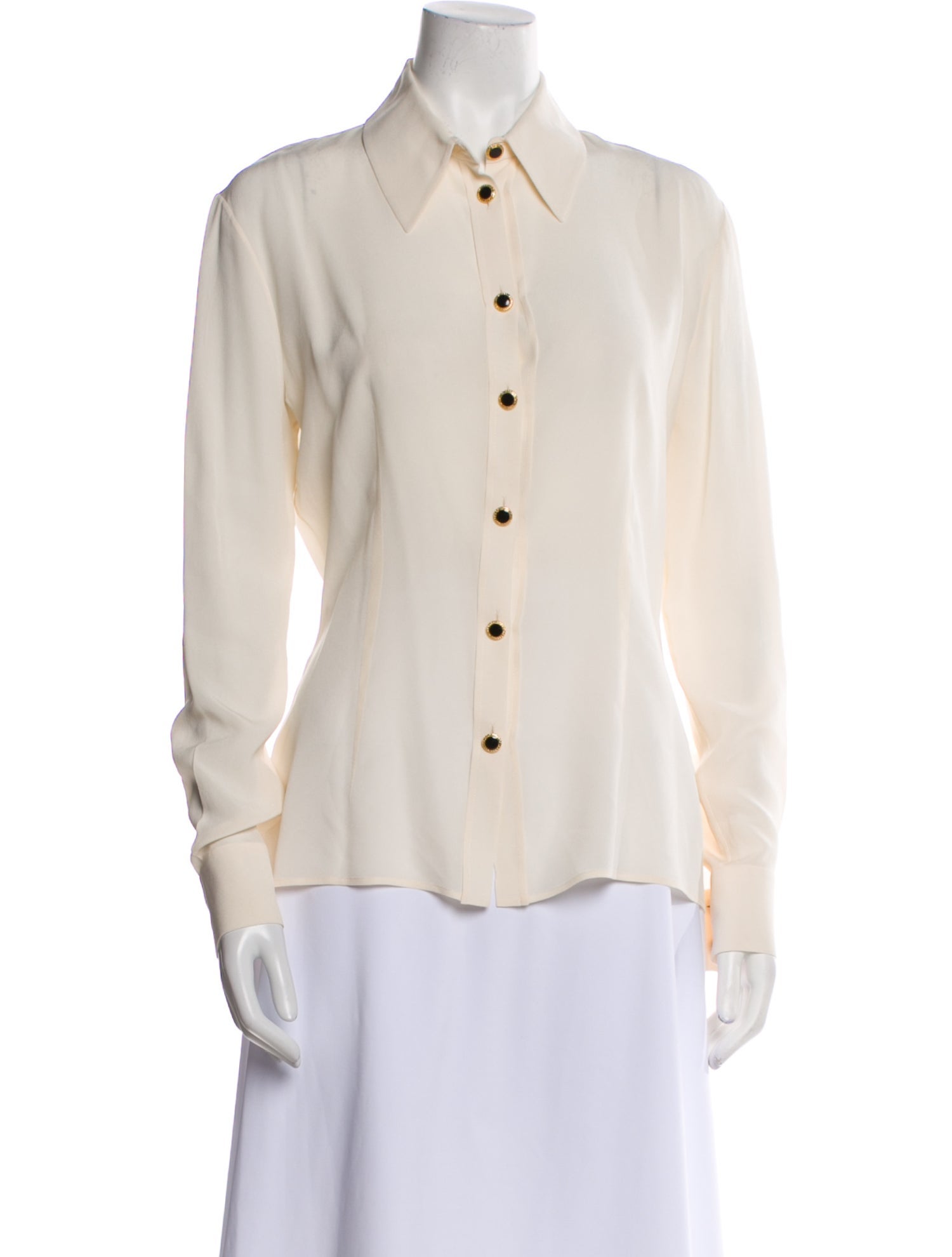 Alessandra Rich Silk Long Sleeve Button-Up Top